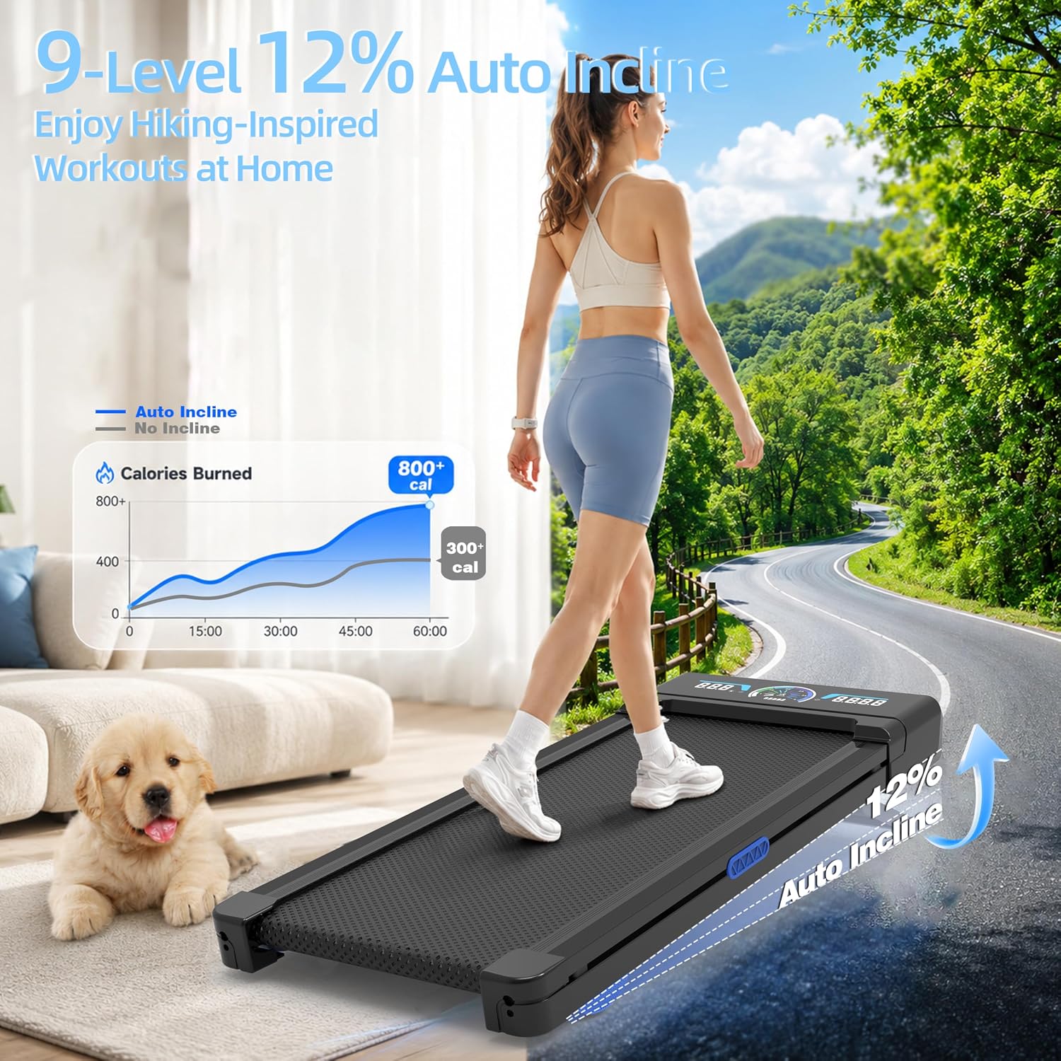 Detalle 2 de TRAILVIBER X01 Walking Pad Treadmill, 12% Auto Incline, Bluetooth Audio