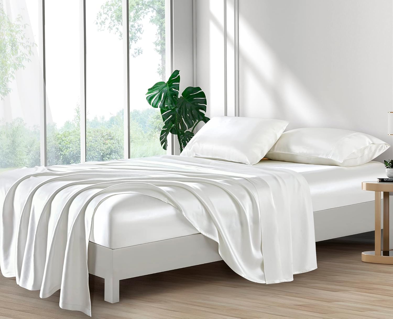 Thumbnail 3 de Lanest Housing Silk Satin Sheets Set (Queen) in Ivory — Cooling, Hypoallergenic, Deep Pockets