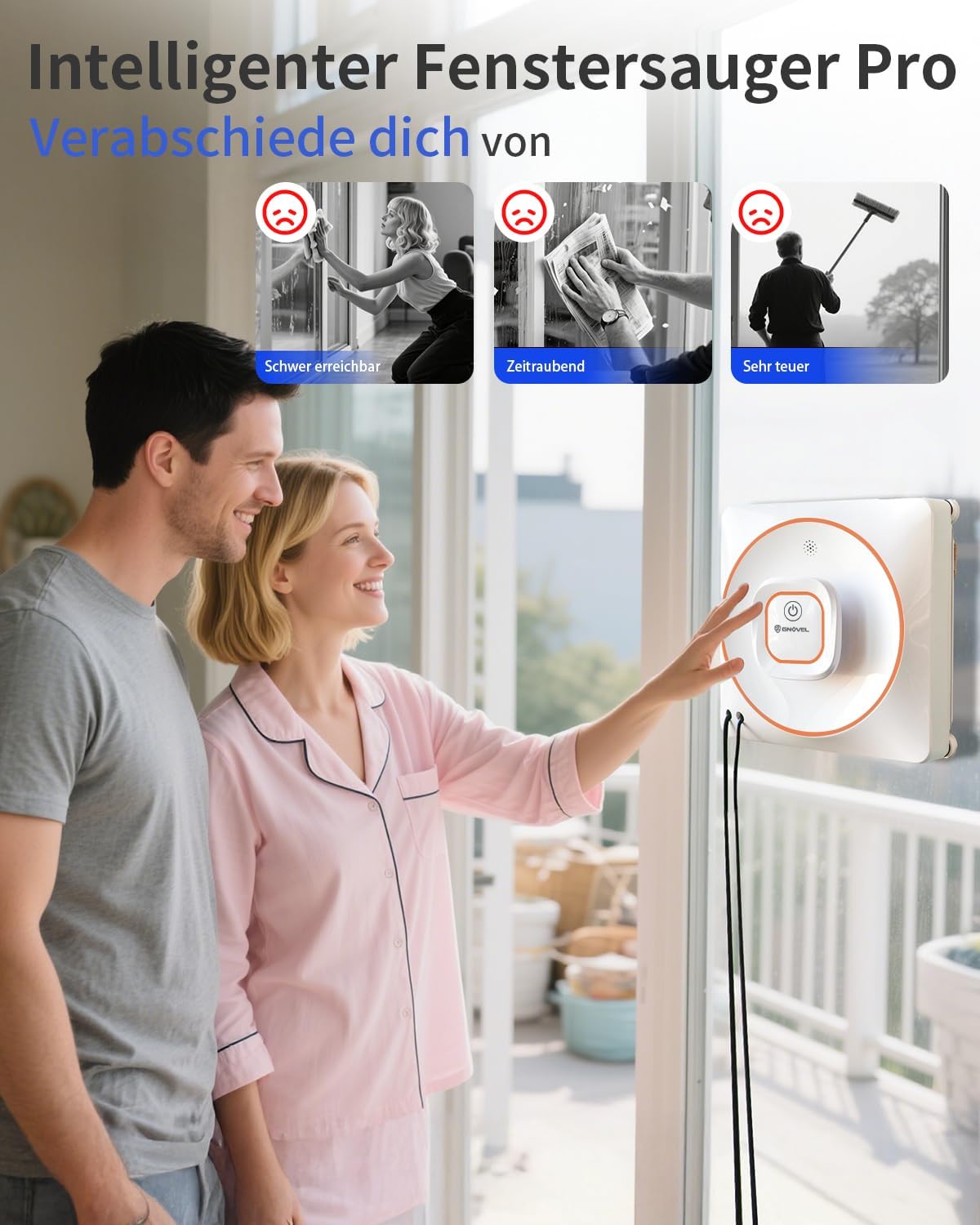 Thumbnail 1 de GNOVEL Fensterreiniger Roboter – 8000Pa Saugleistung, 4 Reinigungsmodi und 15-Stufen-Antifall-System