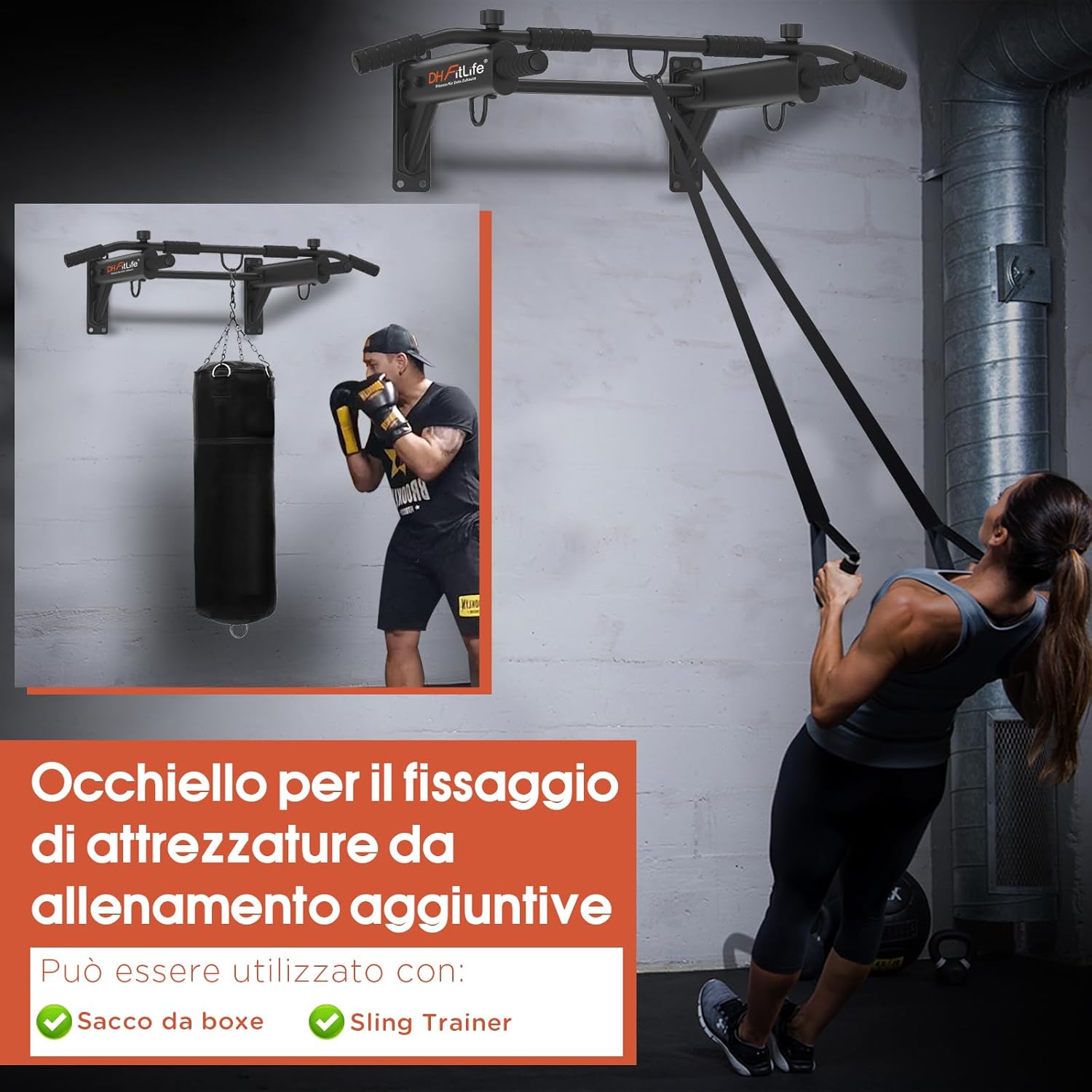 Thumbnail 4 de DH FitLife Sbarra Trazioni a Muro 4 in 1 fino a 200 kg, con Tasselli e 6 impugnature antiscivolo