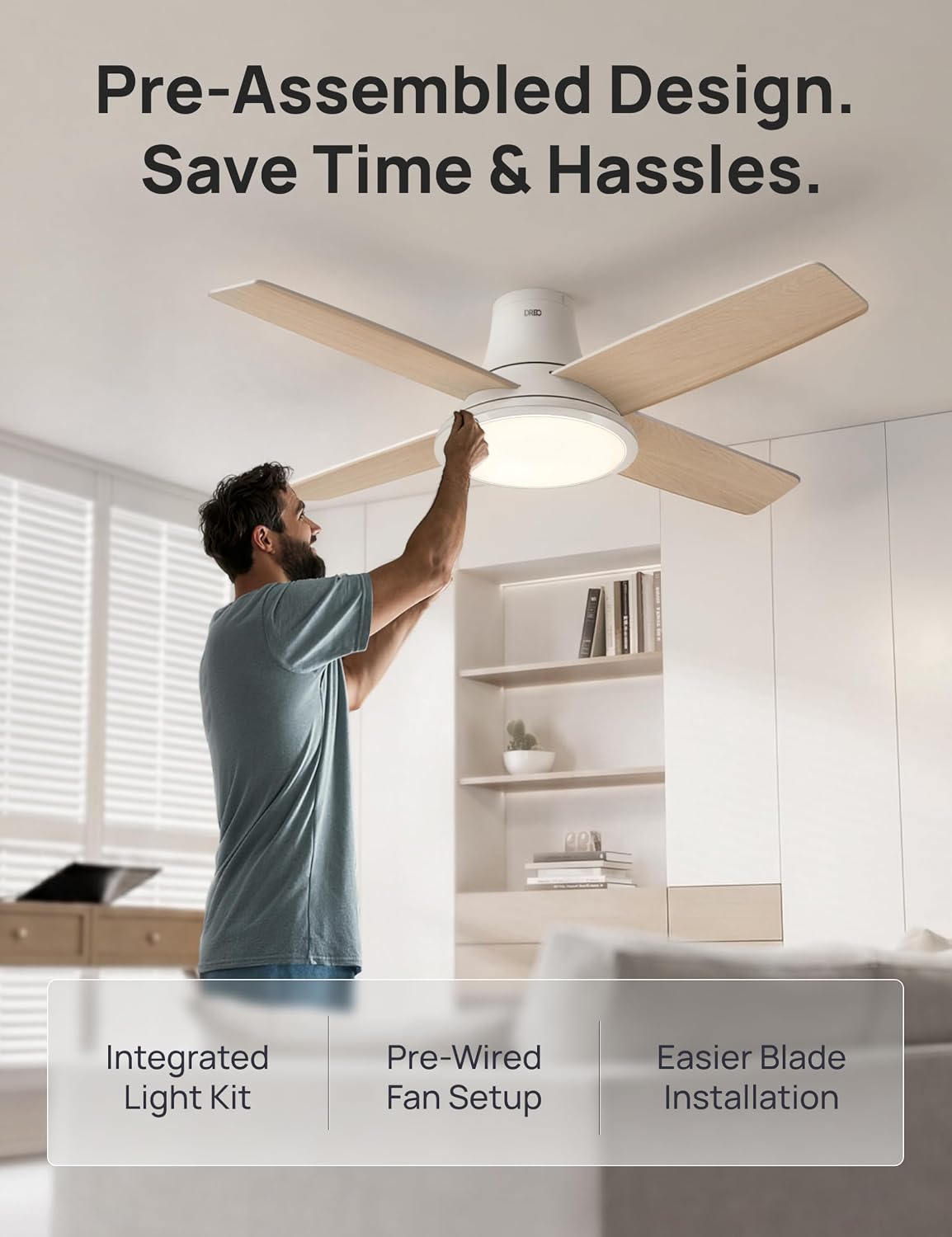 Thumbnail 6 de Dreo 44 in Smart Flush Mount Ceiling Fan with Lights, 12 Speeds, Quiet DC Motor, Dimmable LED, Remote & App