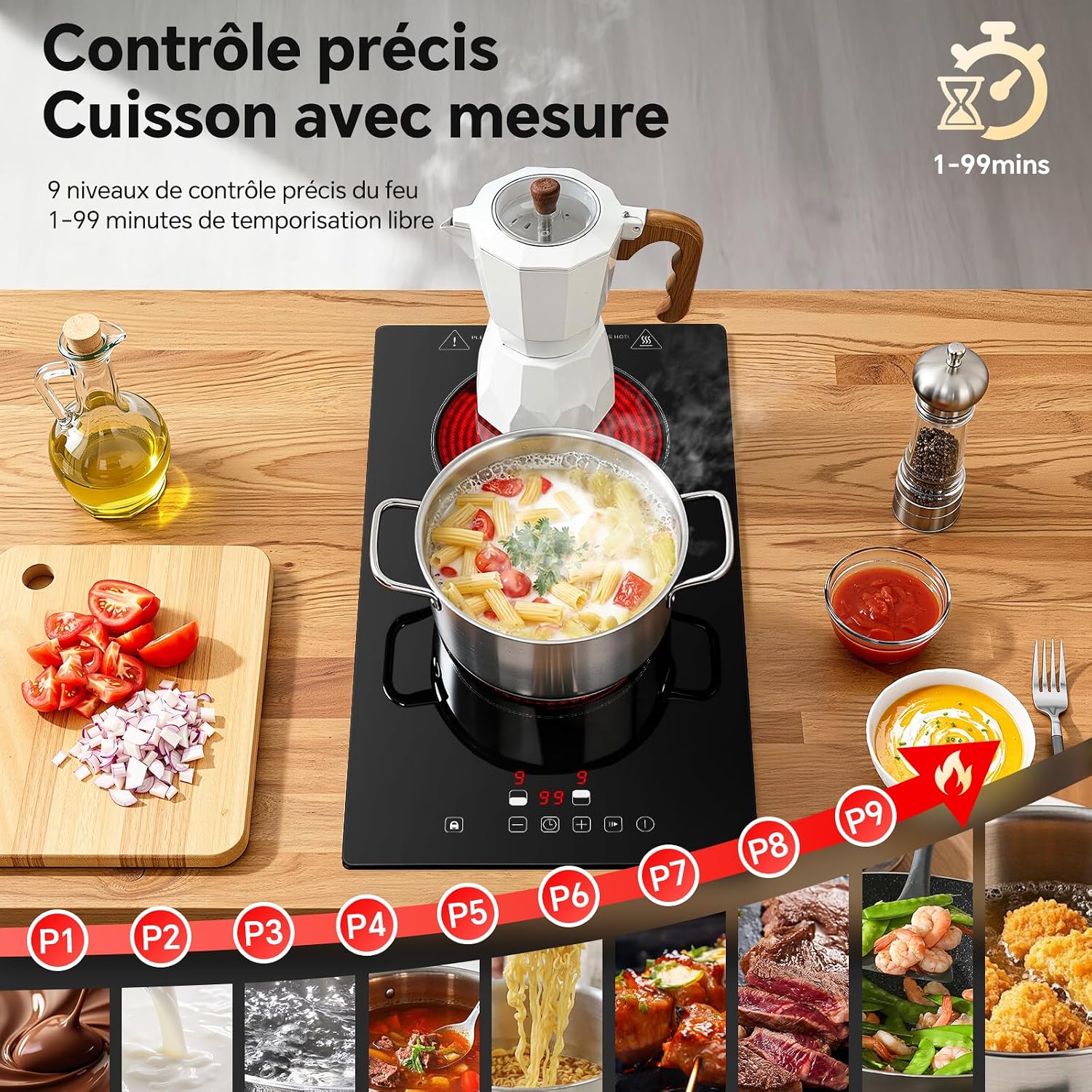 Thumbnail 3 de SNDOAS Plaque Vitrocéramique 2 Feux – Plaque de Cuisson Électrique 3000W
