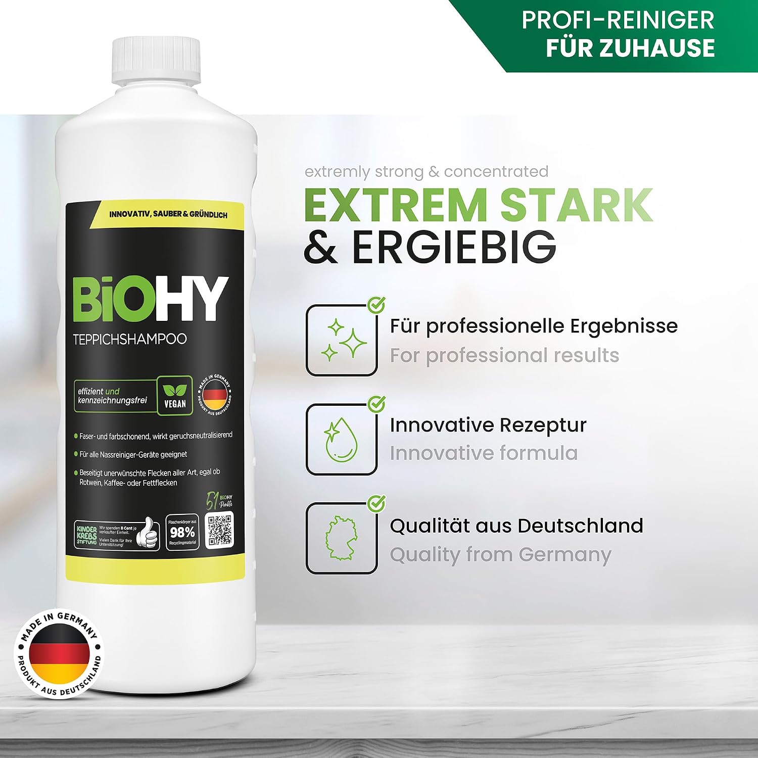Detalle de BIOHY K12497 tapijtreiniger concentraat, 1 liter voor hardnekkige vlekken