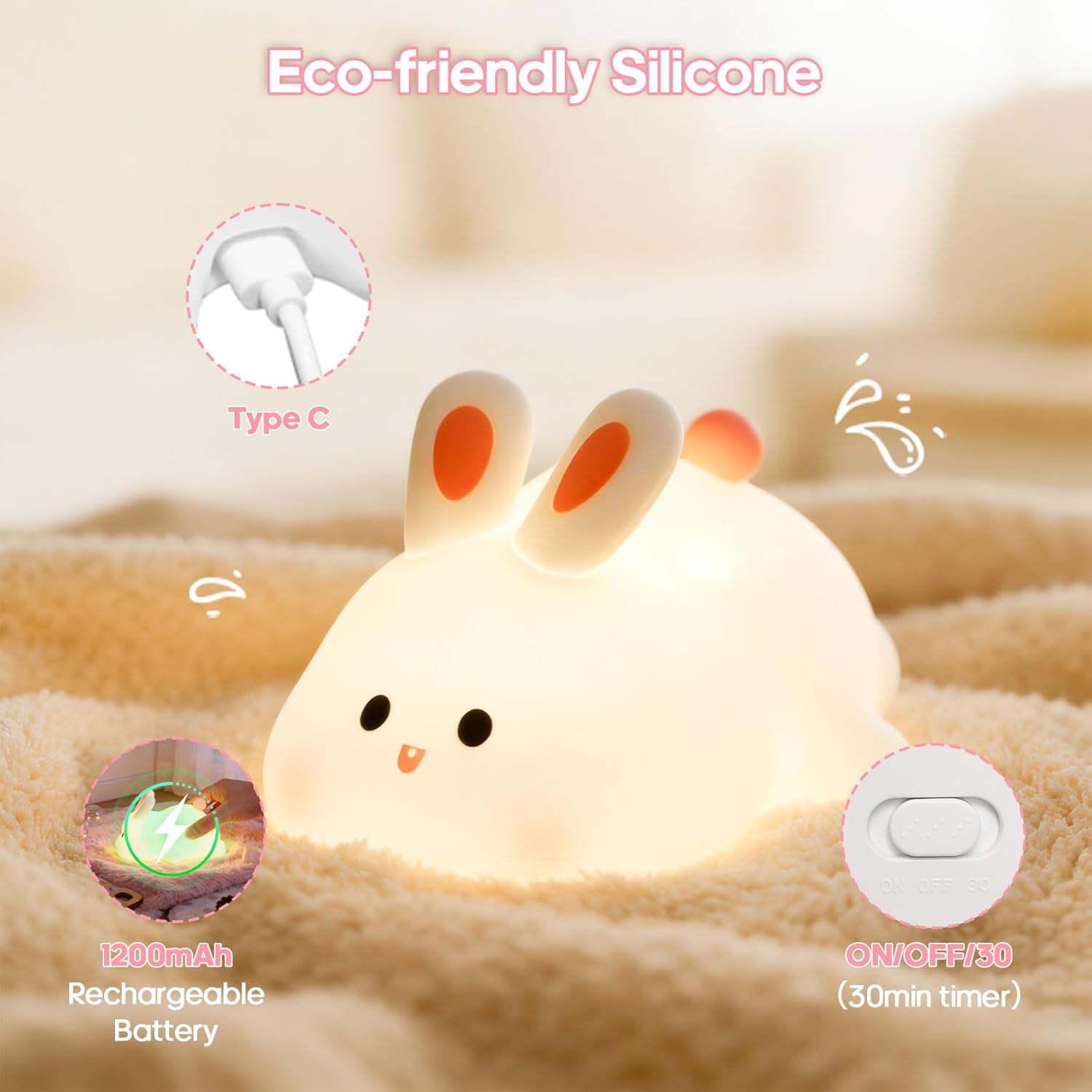 Detalle de GOODEA Baby Night Light Newborn – Silicone Kids Lamp with 30-Min Timer and Week-Long Battery