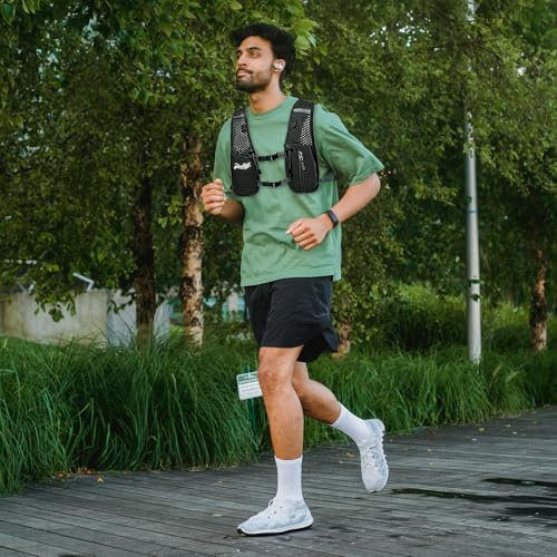 Detalle 2 de Runlight Gilet de course avec bouteille d’eau 1500 ml – gilet hydratation léger et ajustable (noir, taille unique)