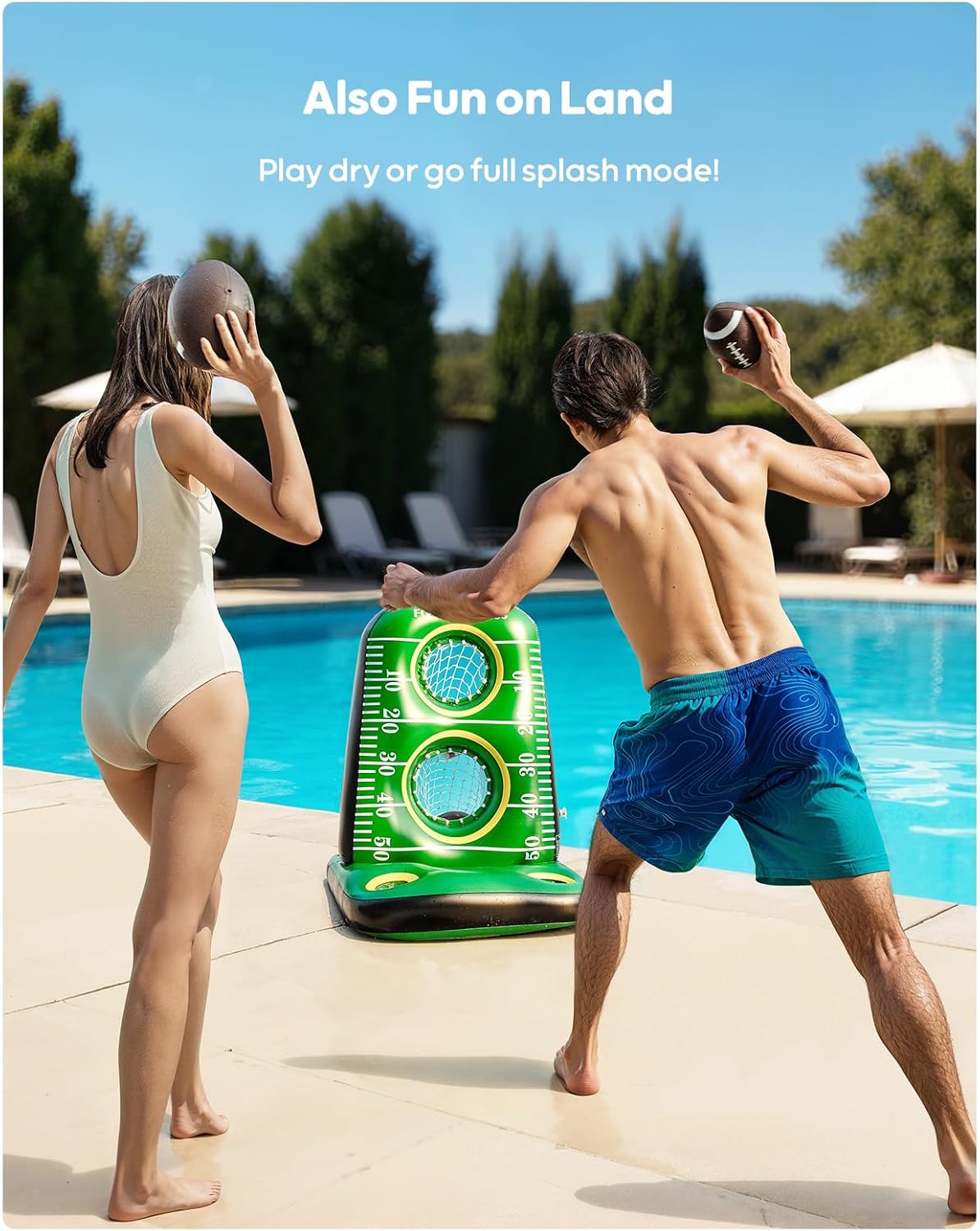 Thumbnail 5 de QPAU Inflatable Football Toss Game for Pool — Dual-Net Water Football Target with 4 Balls & 2 Pumps