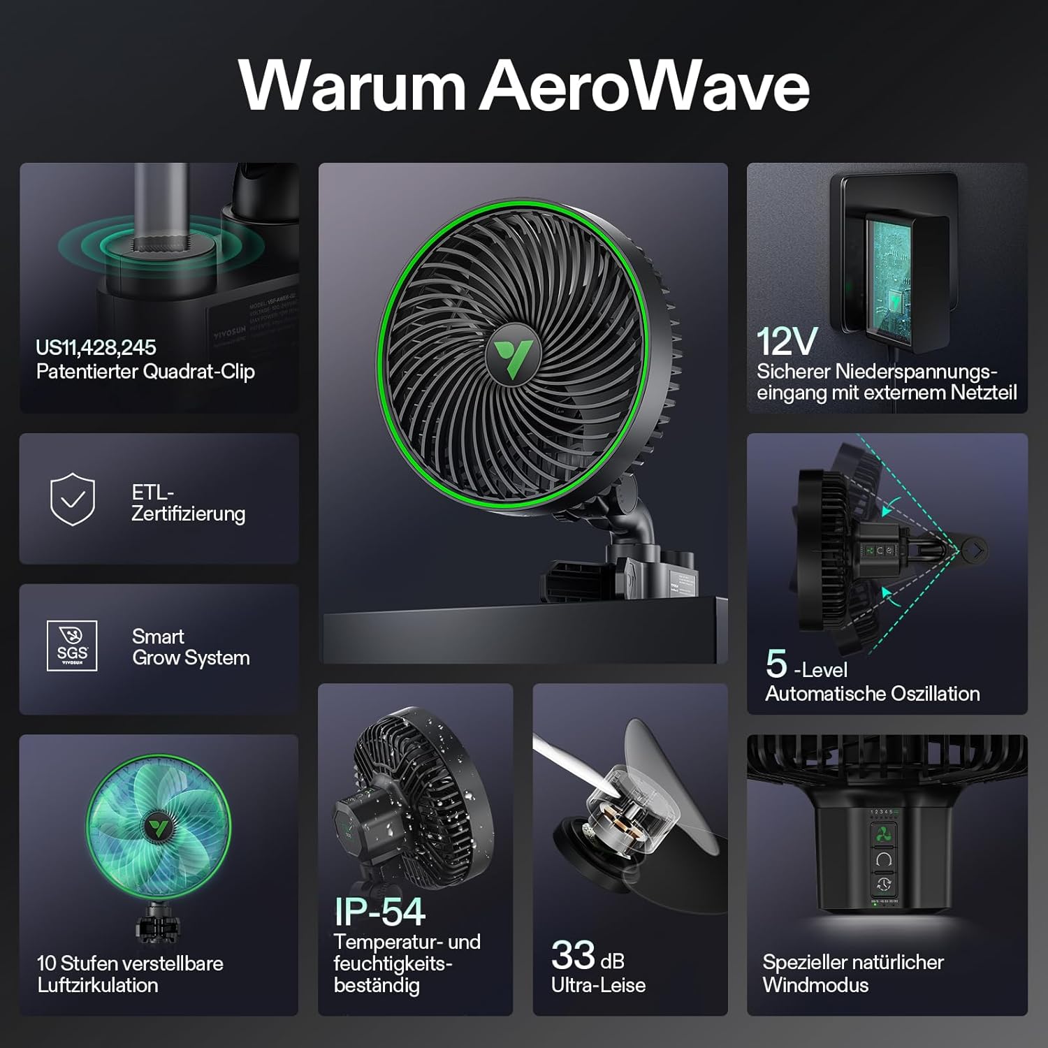 Thumbnail 6 de VIVOSUN E6 Gen2 Grow Ventilator – oszillierend, leise, EC-Motor, IP54, App-Steuerung