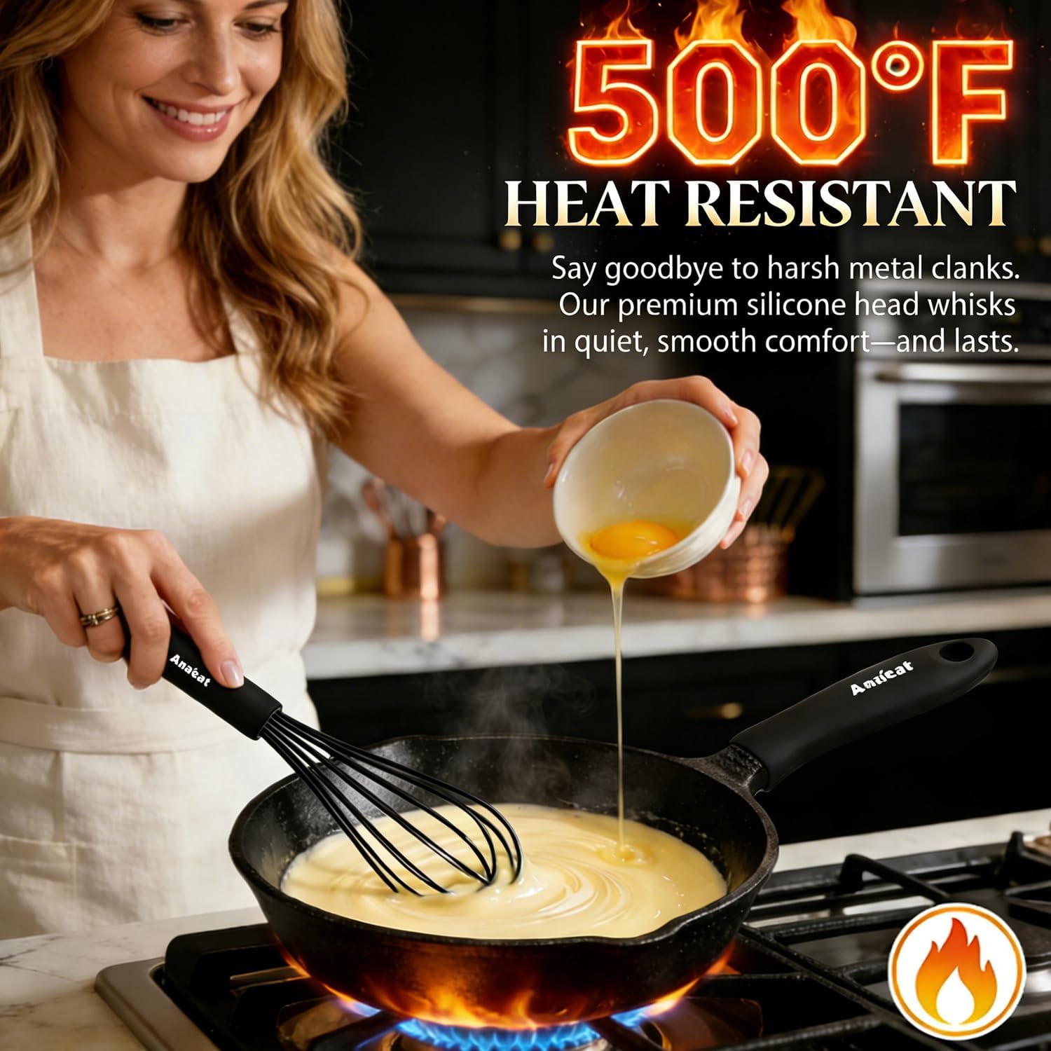 Thumbnail 3 de Anaeat Silicone Balloon Whisk Set (Black) – heat-resistant non-stick compatible milk, egg and batter whisk