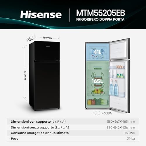 Detalle 2 de Hisense MTM55205EB Frigorifero Doppia Porta – 206 L, Nero, Illuminazione LED, Porte reversibili