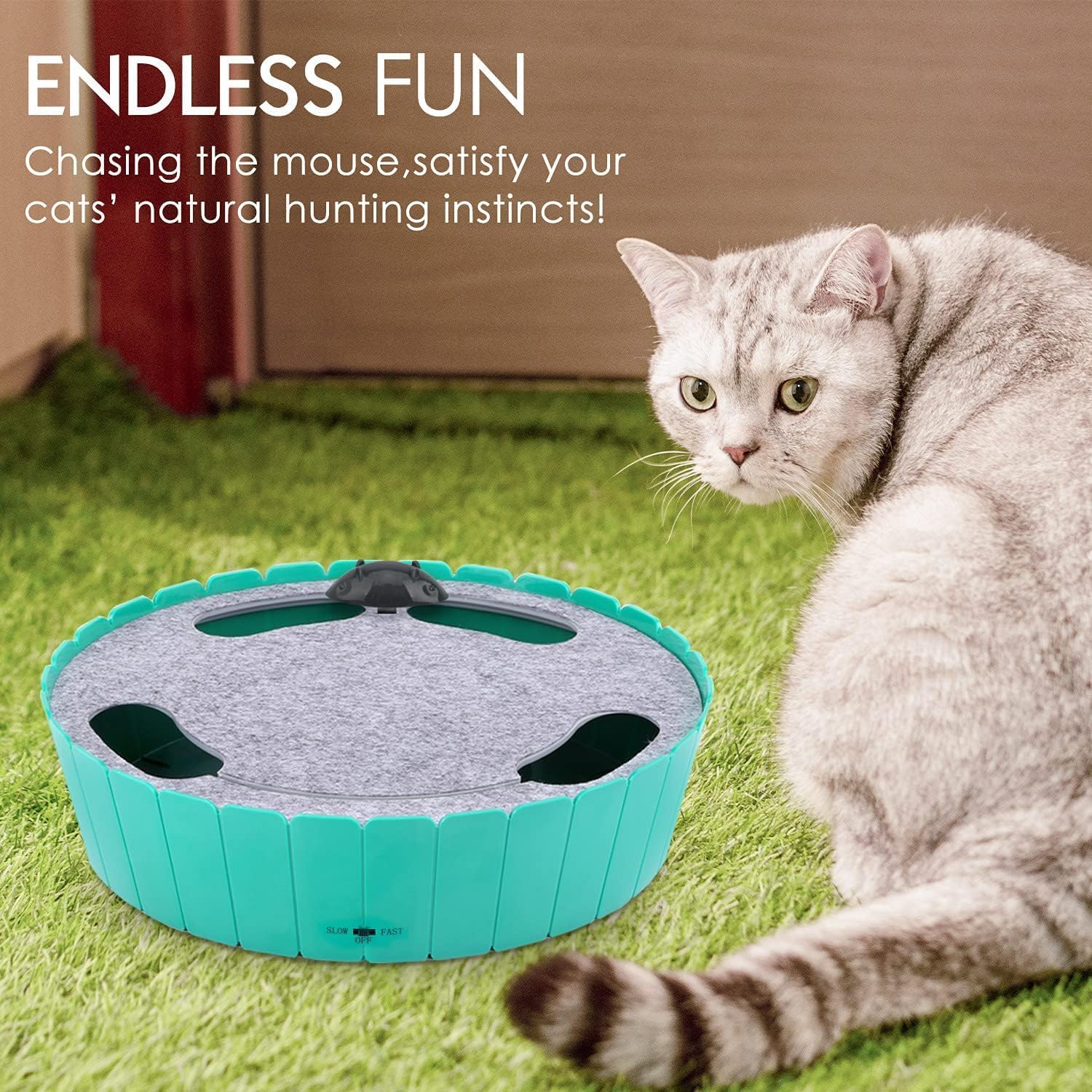 Detalle de Pawaboo Interactive Cat Toy With Running Mouse (Lake Blue) – Indoor Teaser for Curious Cats