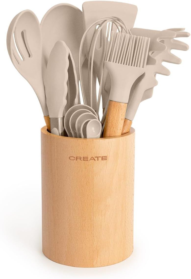 Detalle de CREATE Set de utensilios arena y madera 11 piezas