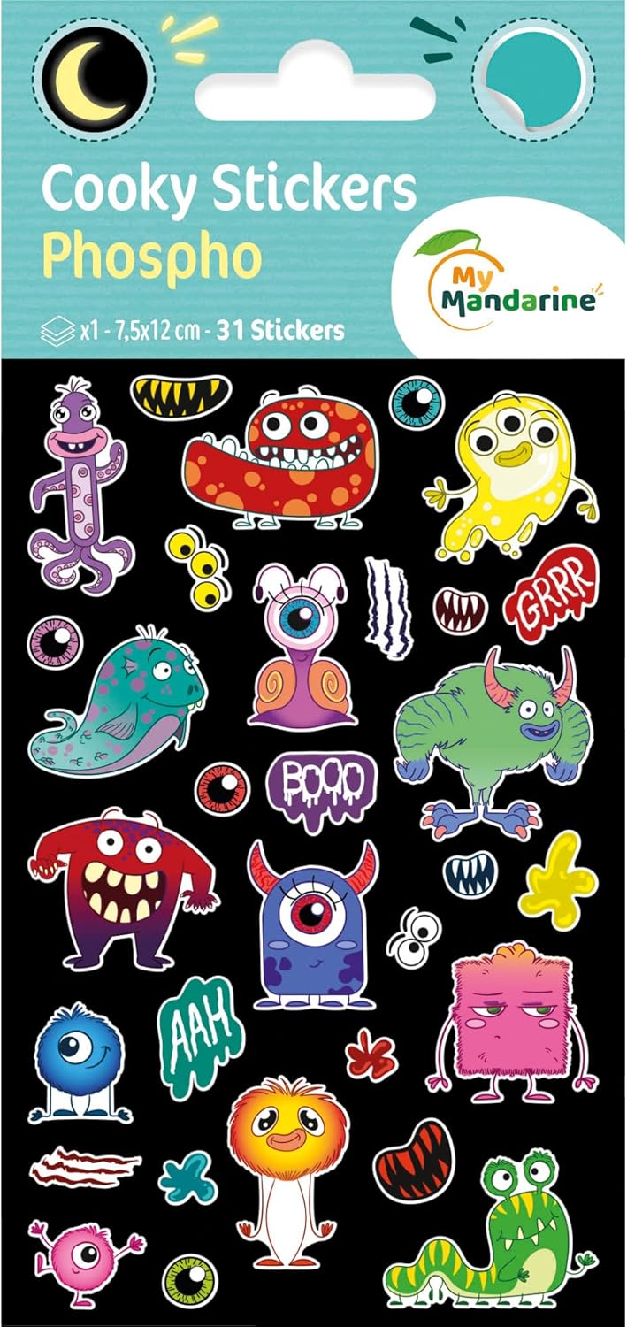 Thumbnail 6 de MY MANDARINE CY166Cpack – GOMMETTES 3D Cooky phosphorescentes, lot de 10 planches 12x8 cm, 360 stickers