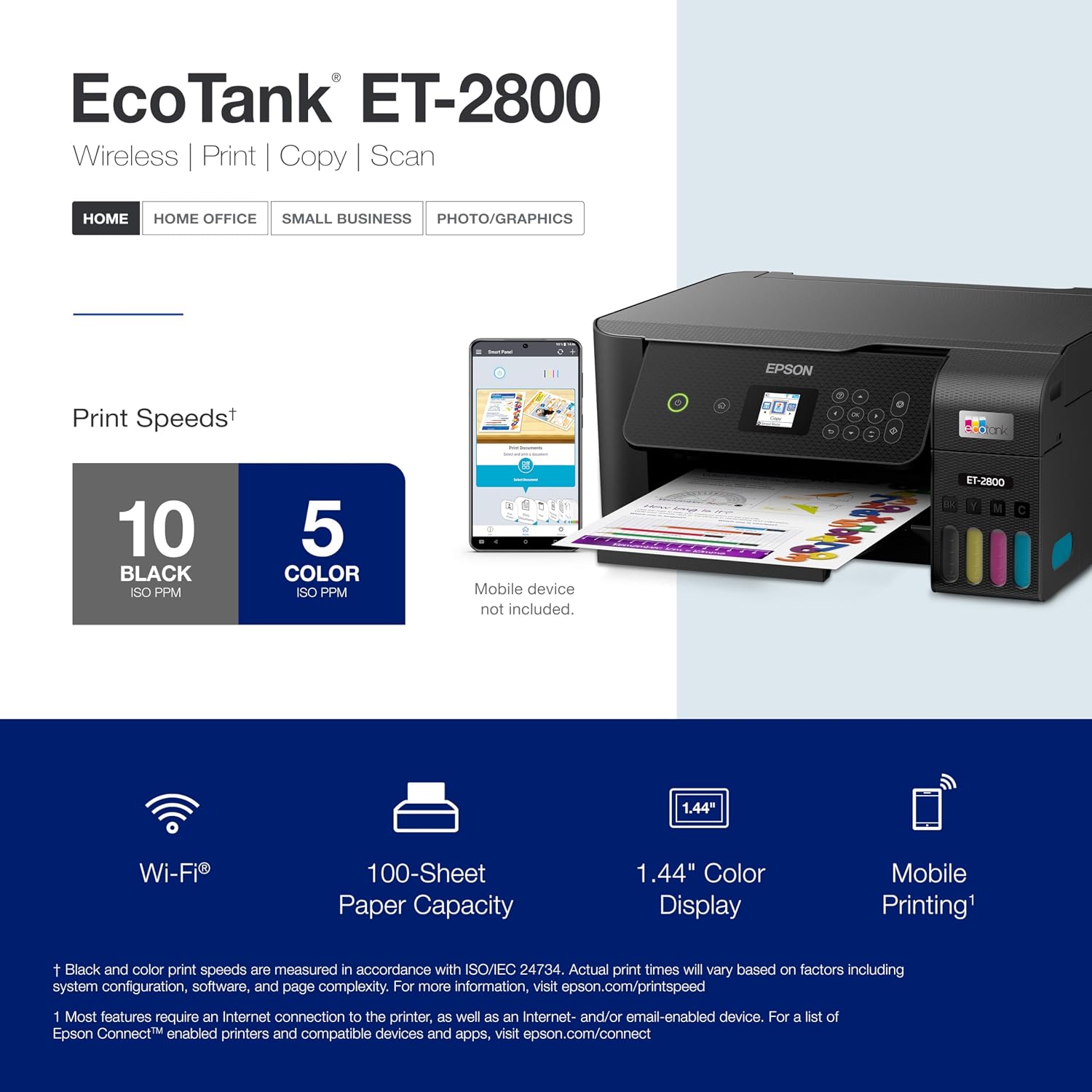 Detalle de Epson EcoTank ET-2800 Wireless Colour All-in-One Supertank Printer, Black