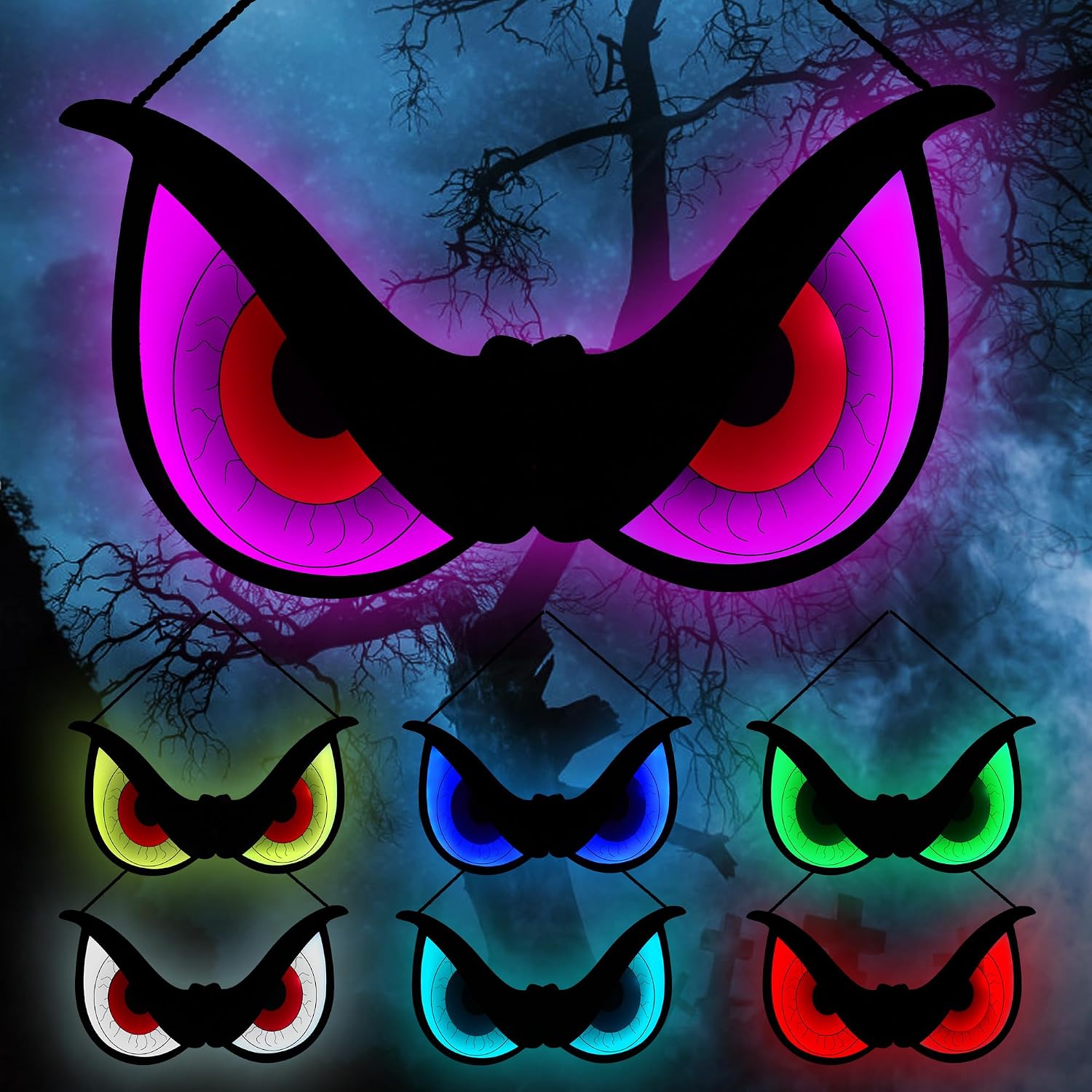 Detalle de BlcTec BT-EL68 Halloween Eye Lights, 20-Inch Wooden Decor with 7 Color Modes