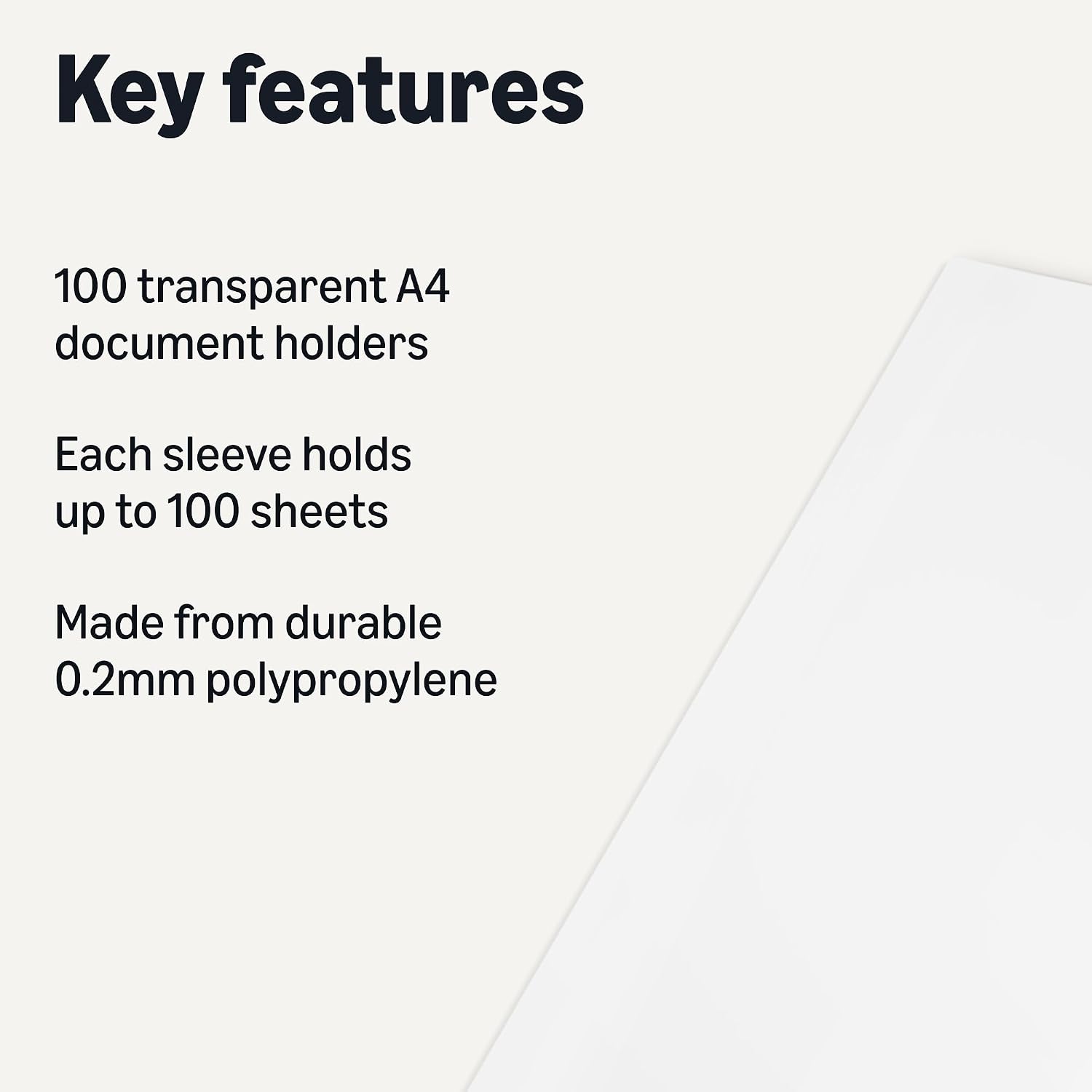 Thumbnail 1 de Amazon Basics A4 Clear Document Wallet: 0.2 mm Polypropylene, Open Top & Side Cut, 100 Sheets, 100-Pack