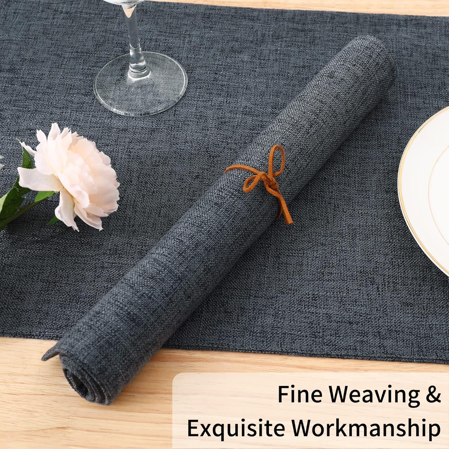 Detalle 2 de Homaxy Cloths Placemats for Dining Table (Set of 8) — Heat-Resistant Washable Cotton Linen Blend, Charcoal Gray, 13 x 19 in