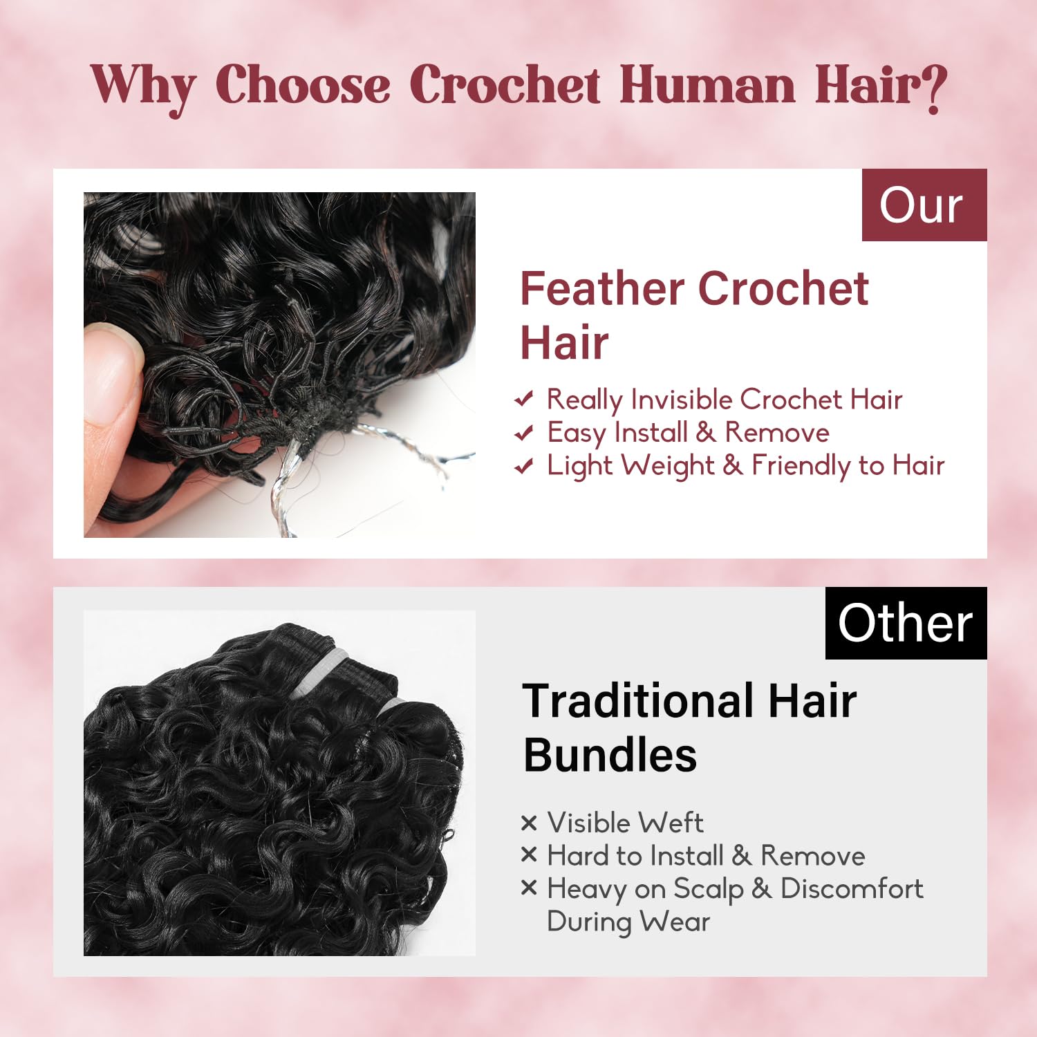 Thumbnail 4 de Burmese Curly Crochet Hair 16 Inch – 100 Strands, 3C/4A Texture, Knotless Pre-Separated Feather Crochet for Reusable, Natural Black Look