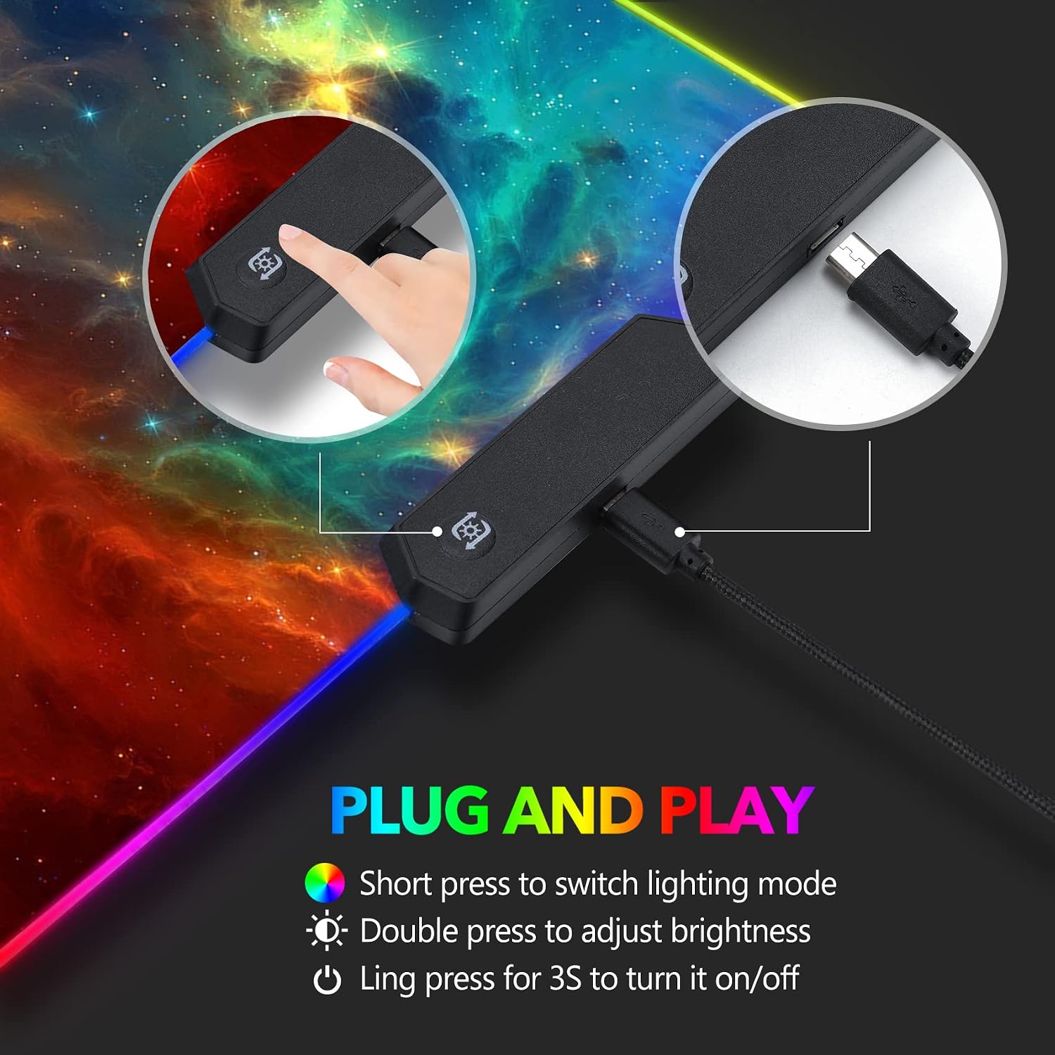 Thumbnail 3 de AIMSA Large RGB Gaming Mouse Pad, 35.4 x 15.8-Inch Galaxy Nebula Desk Mat