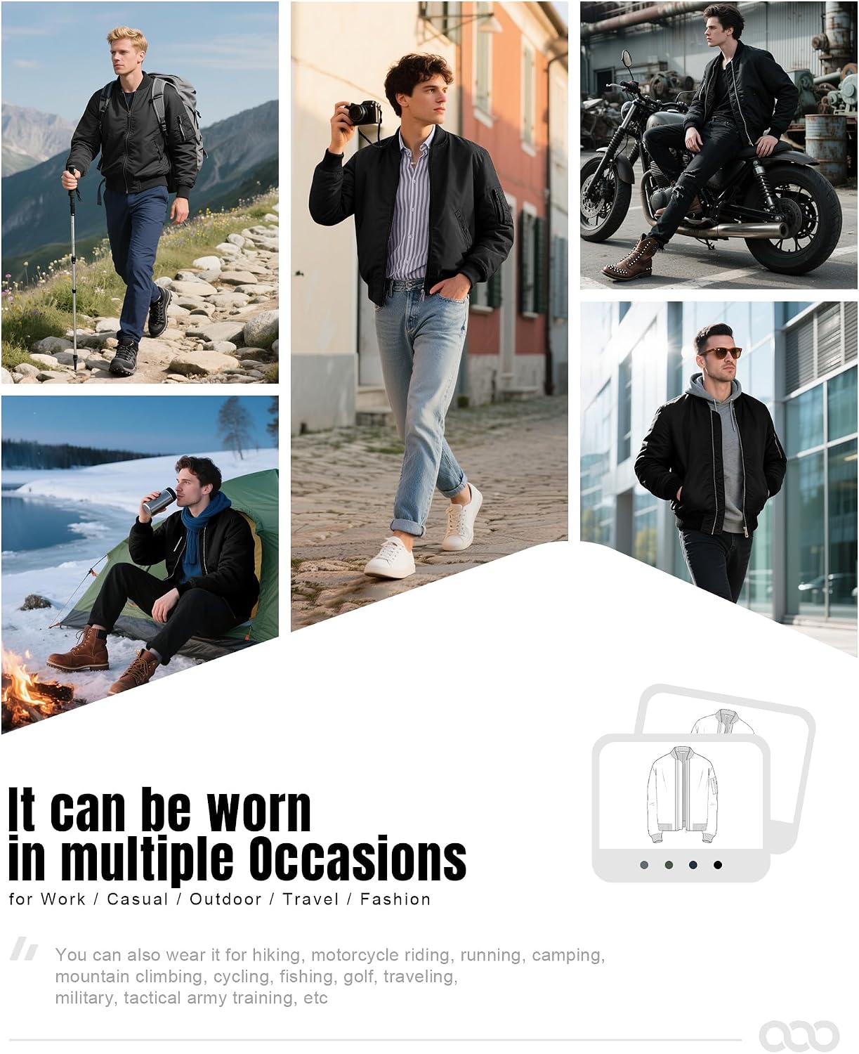 Thumbnail 6 de 33,000ft Bomberjacke Herren – wasserdichte & winddichte Übergangsjacke mit DWR und 4 Taschen