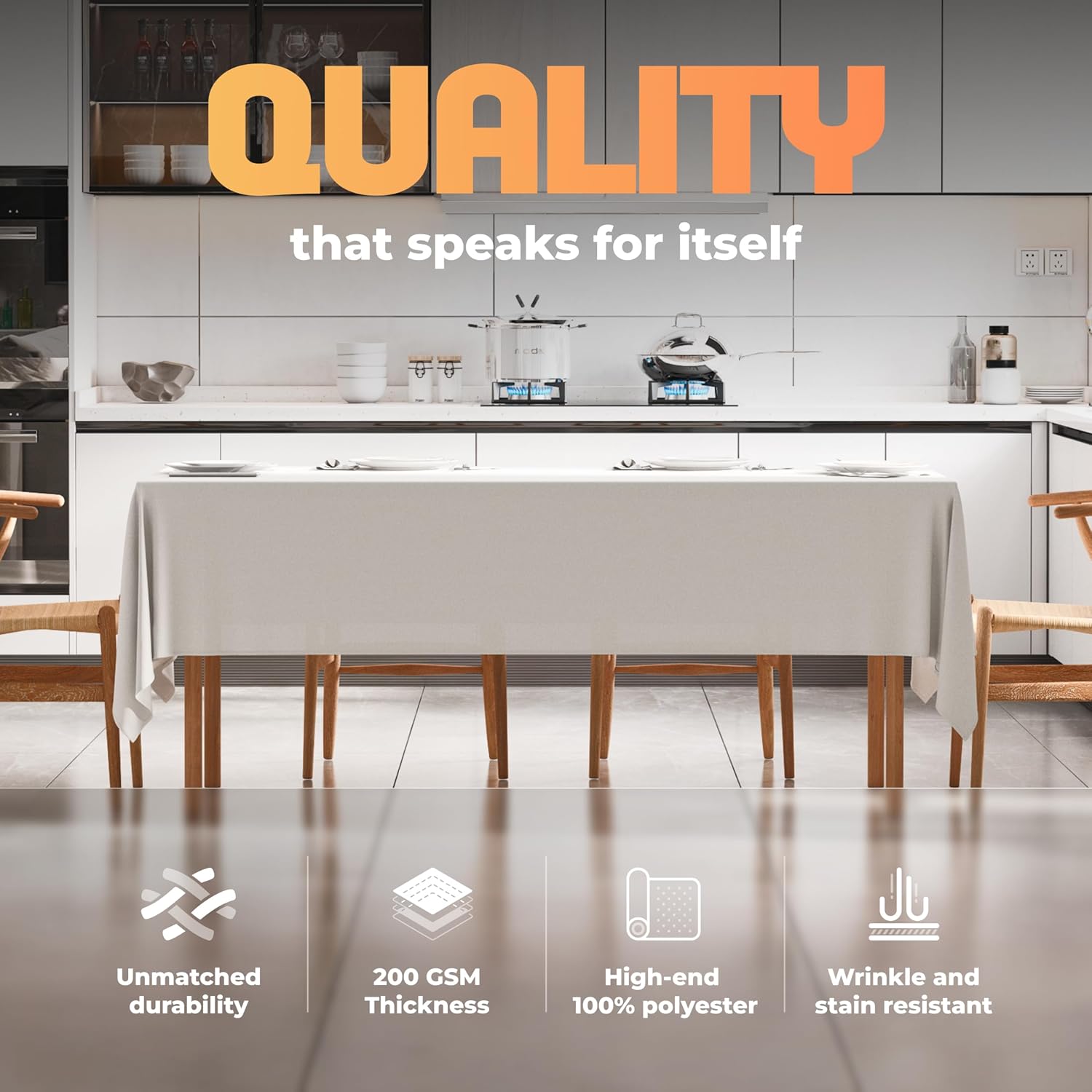 Detalle de WEALUXE White 6-Foot Rectangle Tablecloths (2-Pack) 60x102 inches, 200 GSM, Water, Stain & Wrinkle Resistant