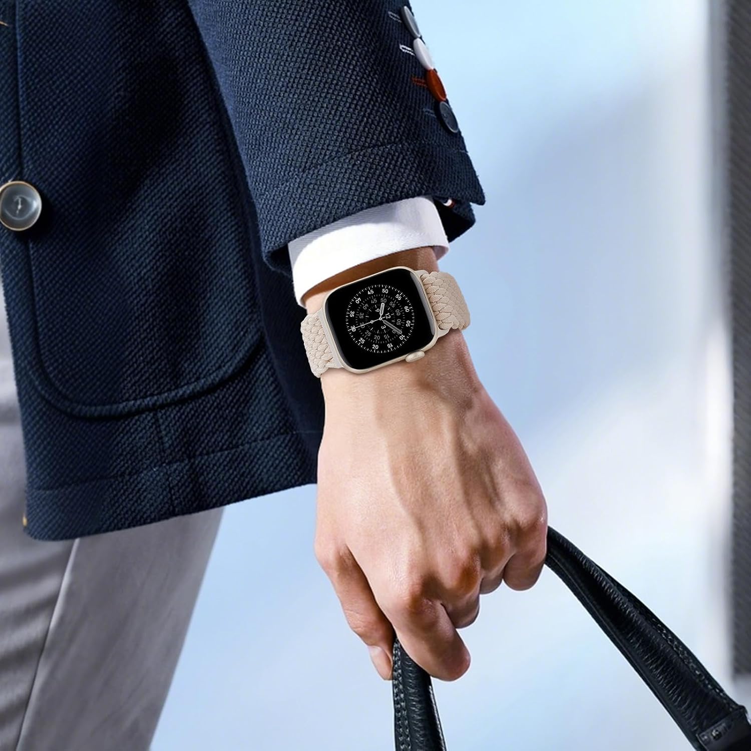 Detalle de Bracelet tressé compatible Apple Watch – nylon, fermoir magnétique pour 38–49mm