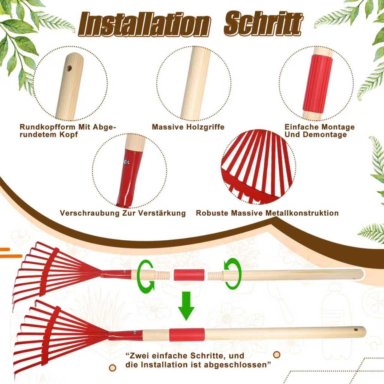 Detalle 1 de HILKKET Kinderschubkarre Gartenwerkzeug Set 13-teilig