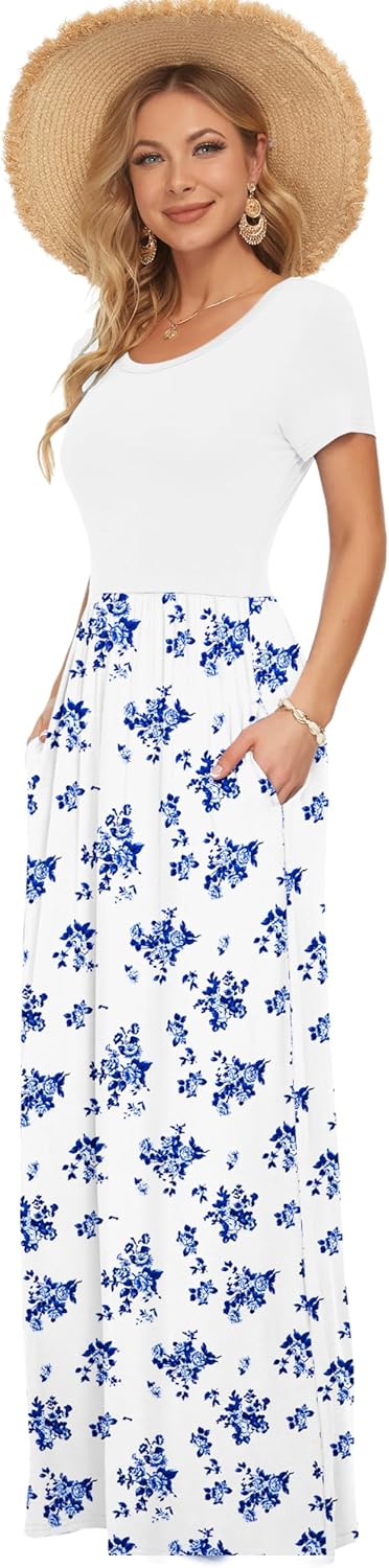 Thumbnail 3 de AUSELILY Damen Kurzarm Sommer Casual Long Maxi Kleid mit Taschen – bequem, stilvoll und vielseitig