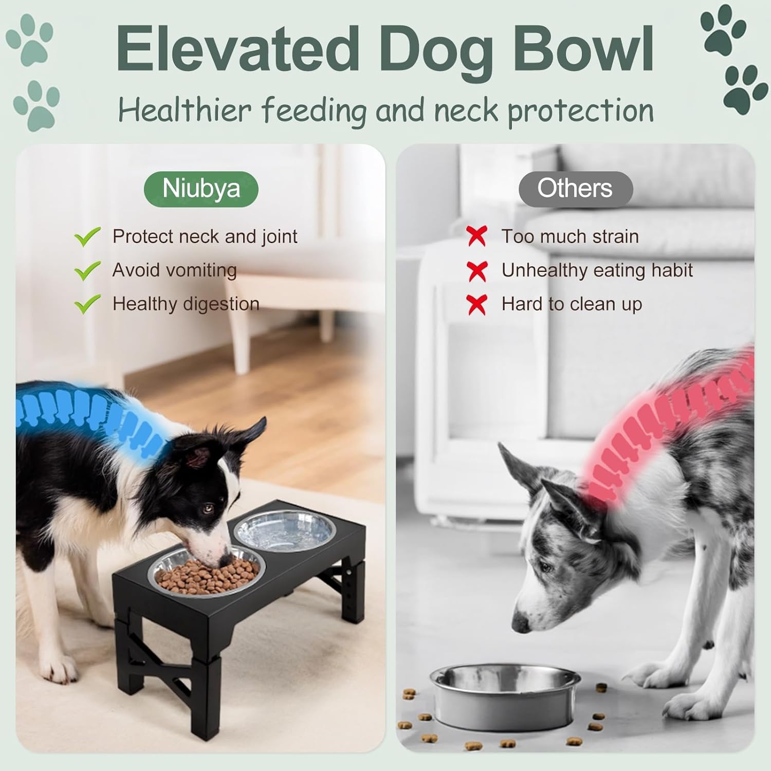 Thumbnail 2 de Niubya erhöhte Hundenäpfe mit 5 Höhen (8–31 cm) & 2 Edelstahlschüsseln plus Slow Feeder-Schüssel