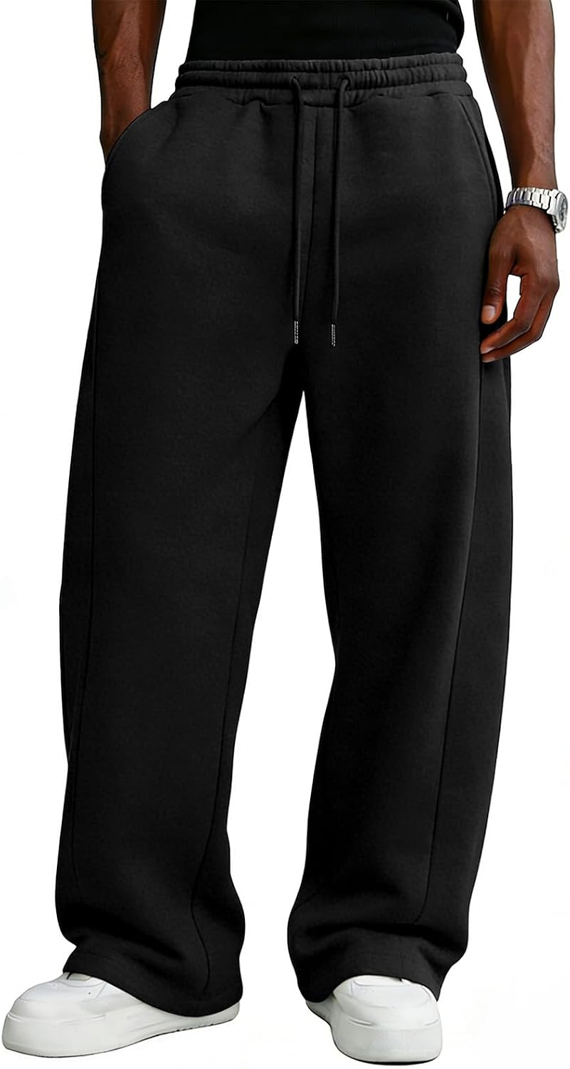 Detalle 2 de PIDO YOGA Men's Fleece Sweatpants, Wide-Leg Fit, Drawstring Waist and Pockets