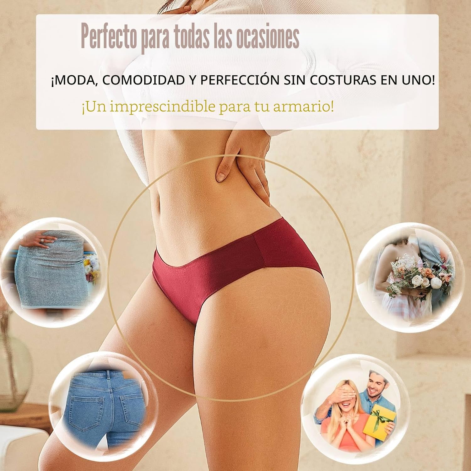 Detalle de BeReady Bragas Mujer Algodón Pack 6 – Cintura Media, Elástico y Transpirable (Algodón 95%)