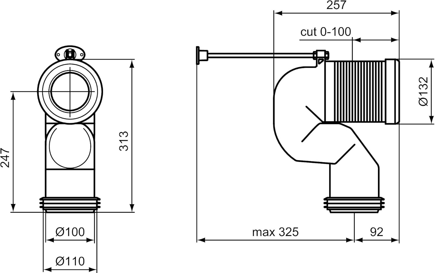 Thumbnail 2 de Ideal Standard Universal einsetzbarer WC-Anschlussstutzen – 90° Bogen, verstellbare Länge