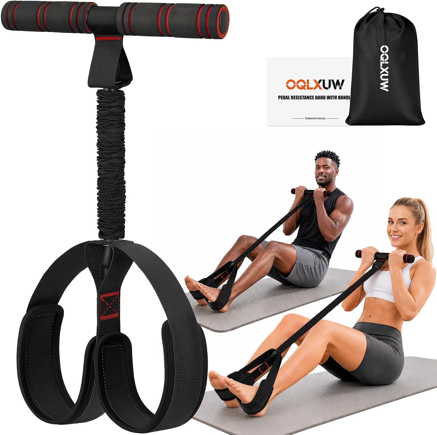 Detalle de OQLXUW multifunction pedal resistance band with handles, 55 lb, 3 levels