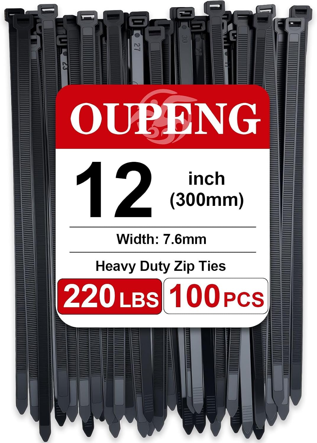 Detalle de OUPENG 12inch Black Nylon Cable Ties, 12-Inch, 100-Pack