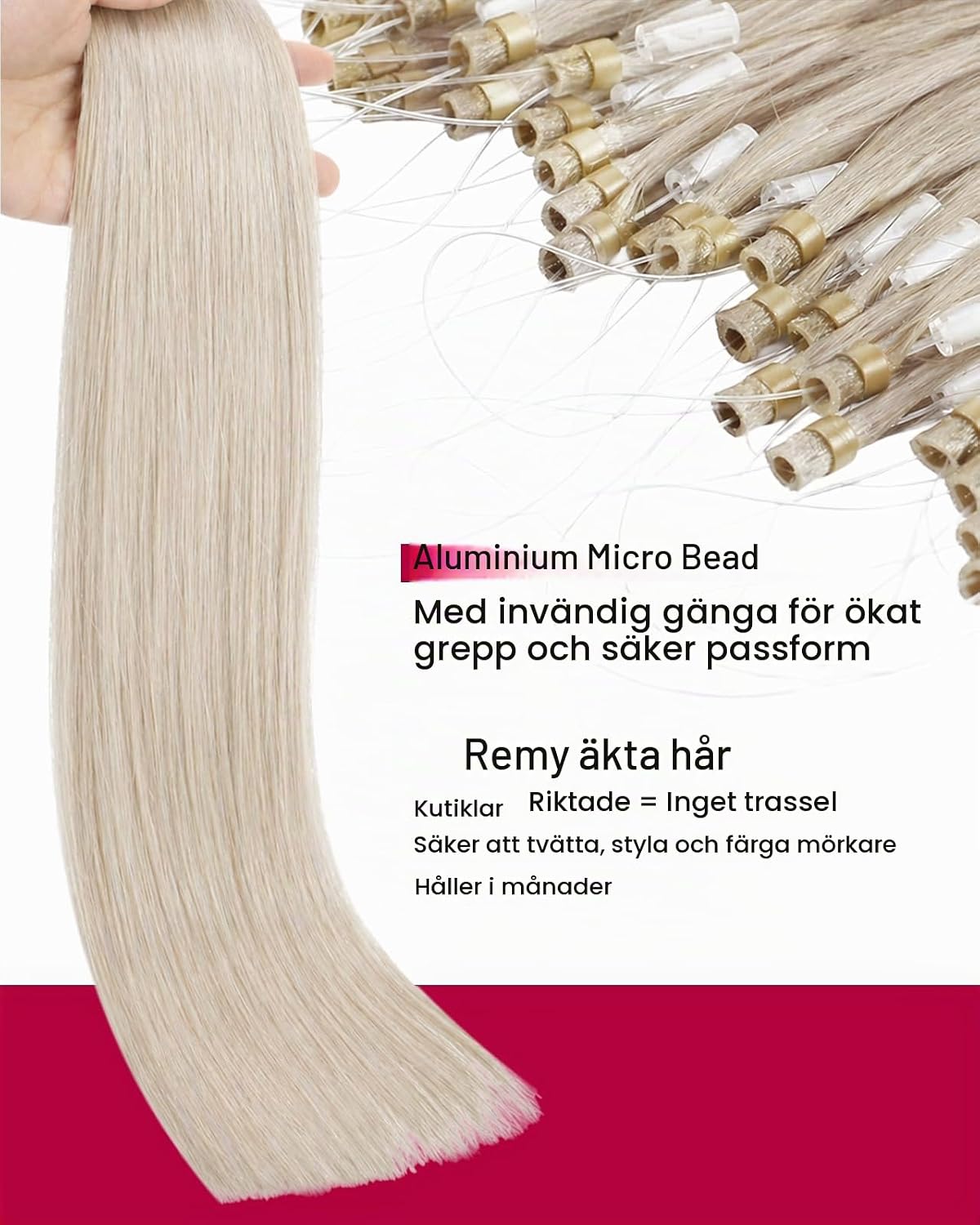 Thumbnail 2 de Moresoo mikroring-hårförlängningar i äkta hår, 45 cm, 50 g, #60A