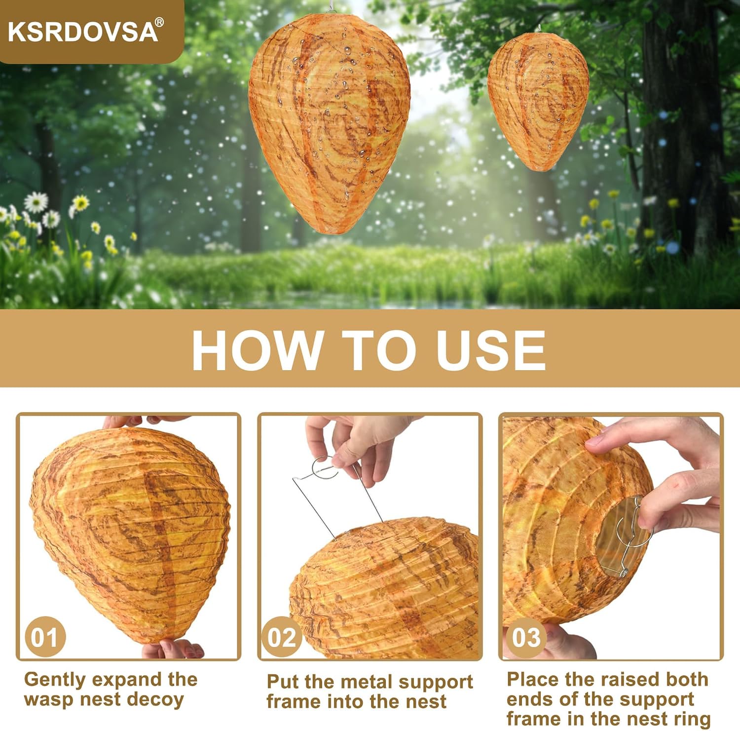 Detalle de KSRDOVSA 4-Pack Wasp Nest Decoys, Weather-Resistant Outdoor Hanging