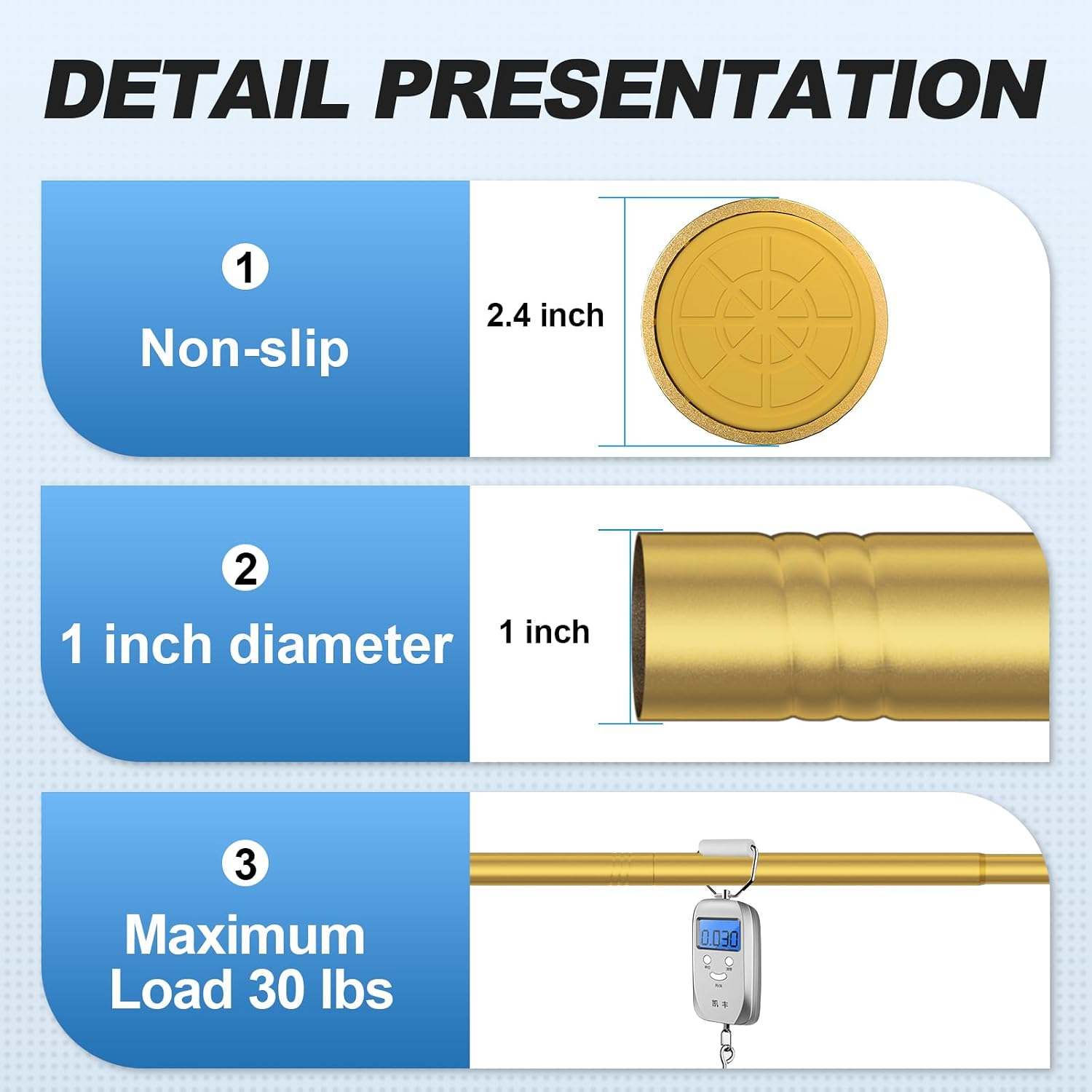 Thumbnail 2 de CorkLatta Y003 Gold Shower Curtain Rod, Adjustable 31–104 Inches