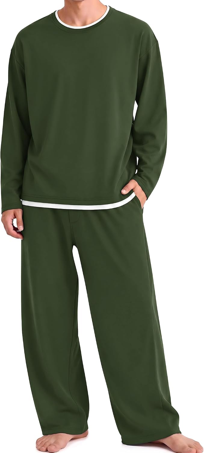 Detalle de Ekouaer Men's Pajama Set in Polyester-Spandex Blend