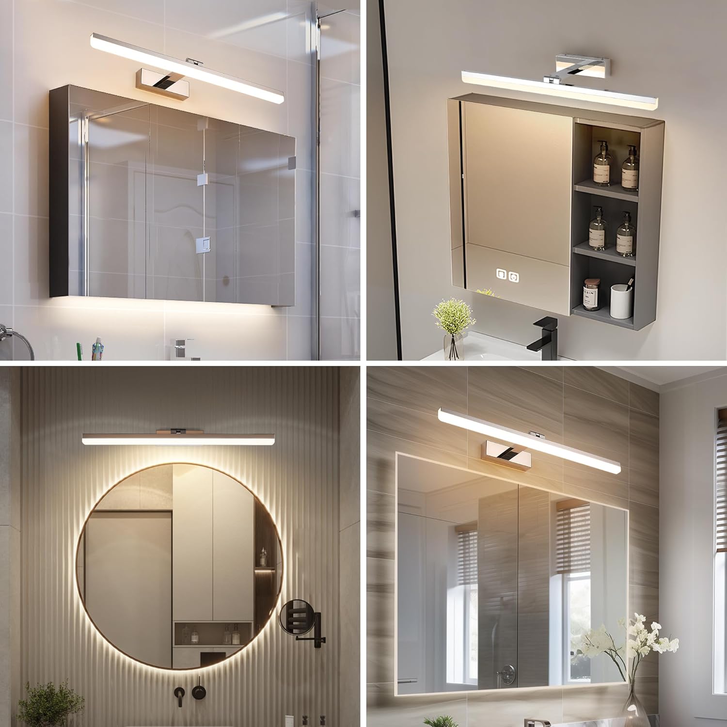 Detalle de Pasoar LED Spiegelleuchte Bad 60 cm – 18W, 4000K, Chrom-Acryl