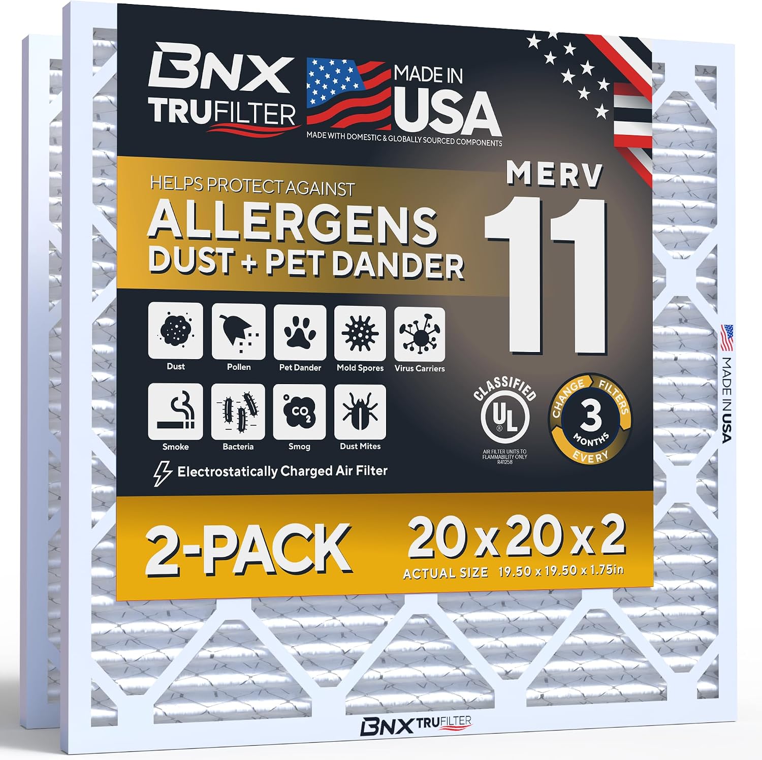 Thumbnail 6 de BNX TruFilter MERV 11 20x20x1 Air Filter (19 11/16 x 19 11/16 x 3/4) - 6-Pack, Allergen Defense Electrostatic Pleated