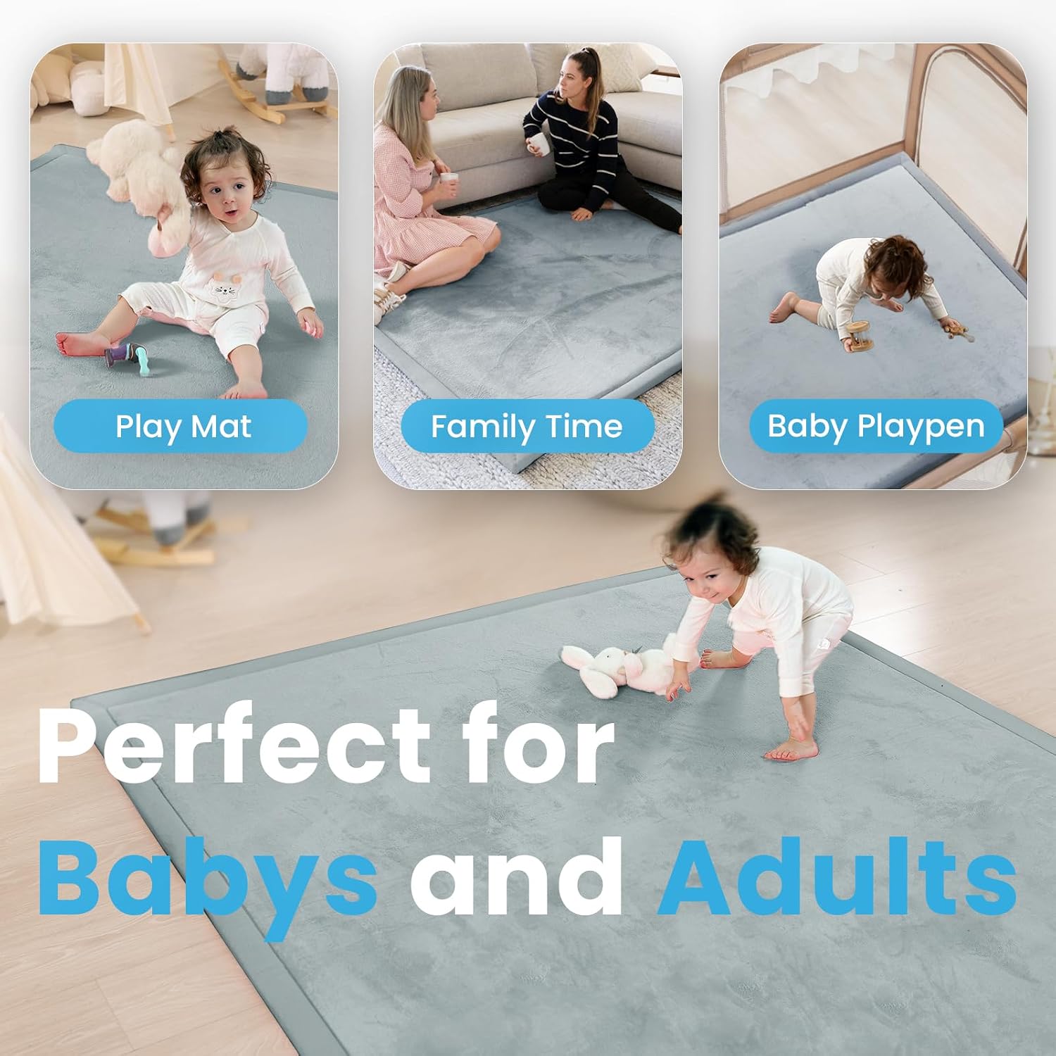 Detalle 2 de PaPaMat 1.3" Thick Baby Play Mat, 59 x 71 Non-Slip Padded Floor Mat