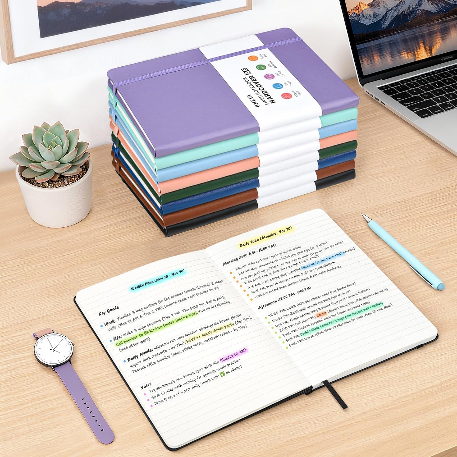 Thumbnail 6 de OMEYA 4-Pack A5 Ruled Notebooks, 100 gsm Paper, Faux-Leather Covers