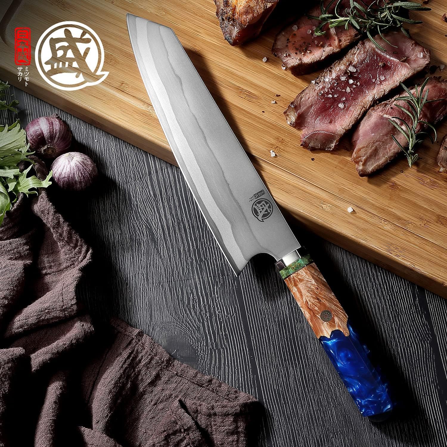 Thumbnail 1 de MITSUMOTO SAKARI MS-146-B-FR/IT Kiritsuke Chef’s Knife, 8-Inch 440C Damascus