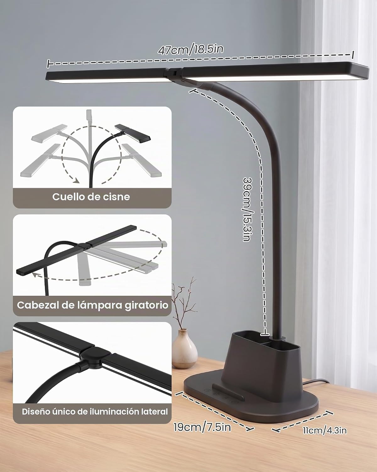Detalle de Ylatoial Flexo Escritorio de Doble Cabezal, 25 Modos – Iluminación amplia y ajustable para tu escritorio