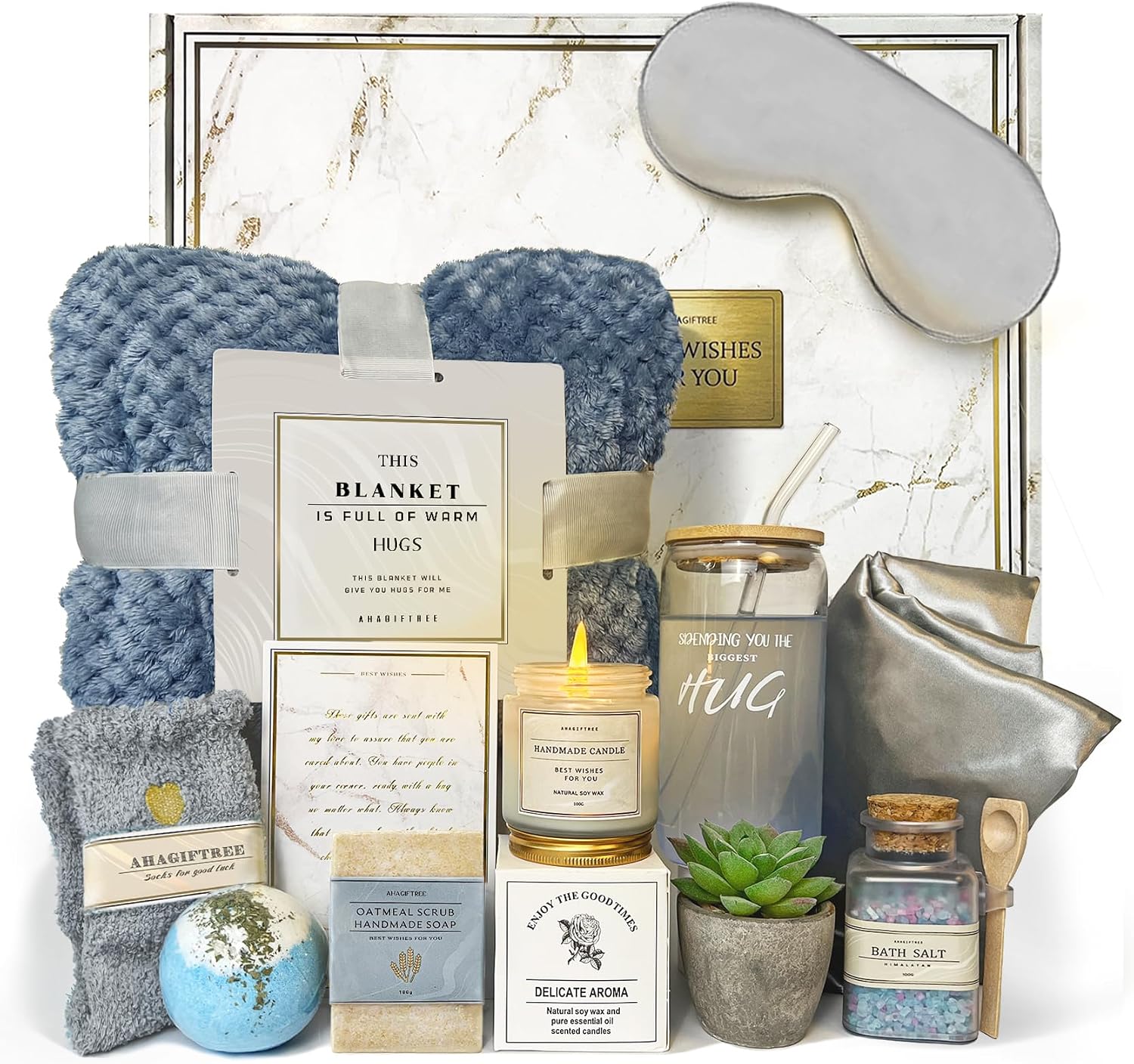 Detalle de AHAGIFTREE Get Well Soon Gift Basket Set for Women (12 Pieces) in Navy Blue