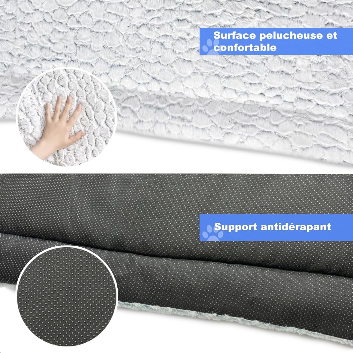 Thumbnail 4 de Aspand Tapis pour chien grande taille 109x73 cm – coussin moelleux pour cage ou voyage (gris)