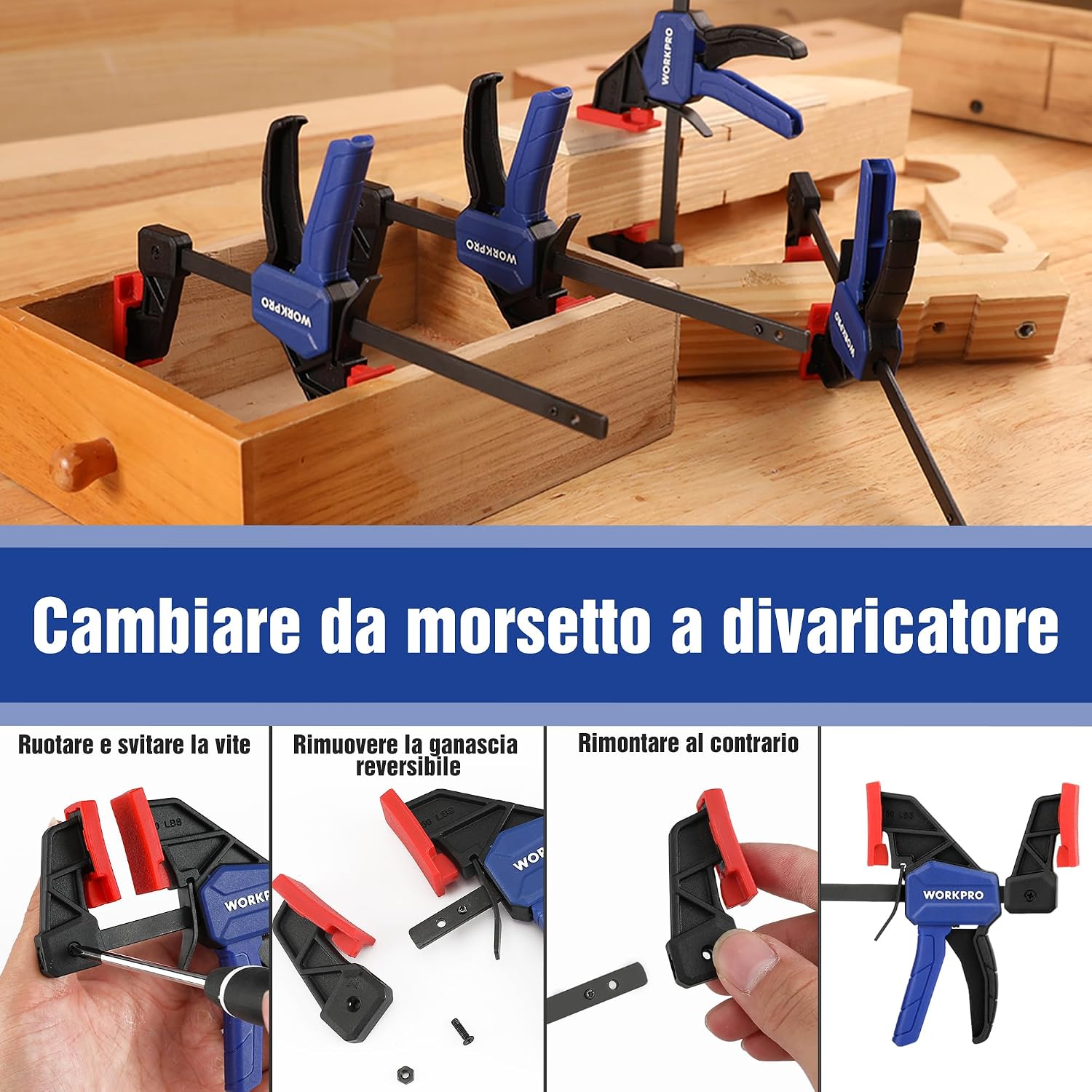 Thumbnail 5 de WORKPRO Set di Mini Morsetti da Falegname 8 Pezzi: Morsetti a Barra e a Molla per Fai Da Te e Falegnameria