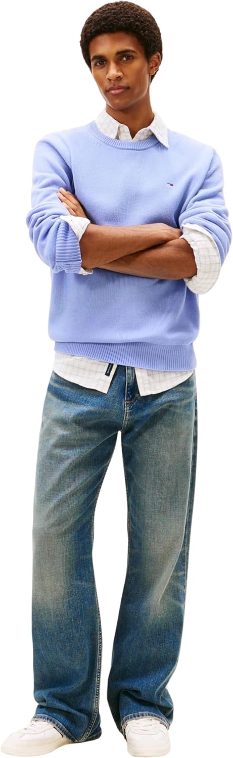 Detalle de Tommy Jeans Uomo Pullover Sweater Slim Fit in cotone a girocollo