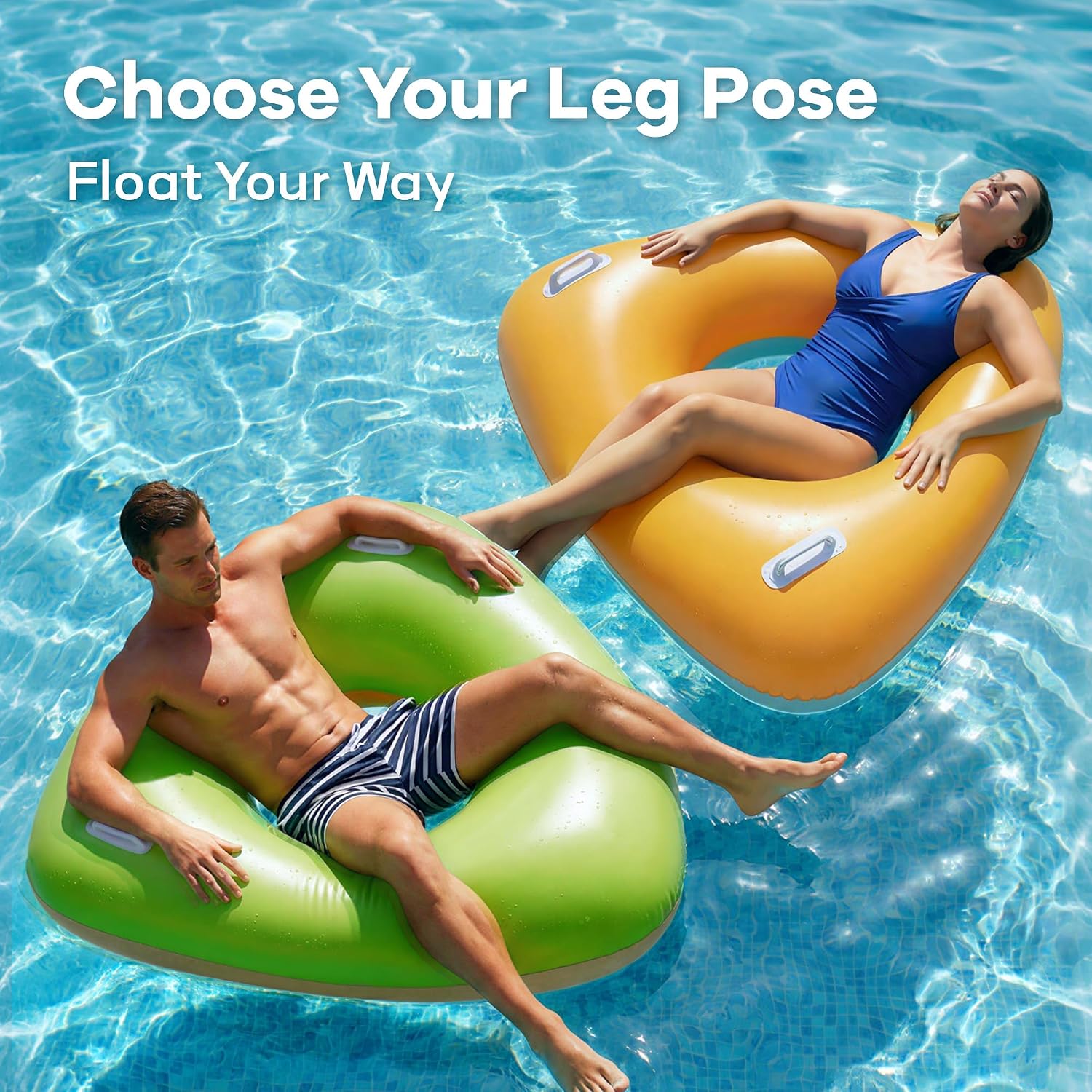Detalle de Funscape 44" Triangle Inflatable Pool Float Tubes (2 Pack) — 2-in-1 Lounge or Ring