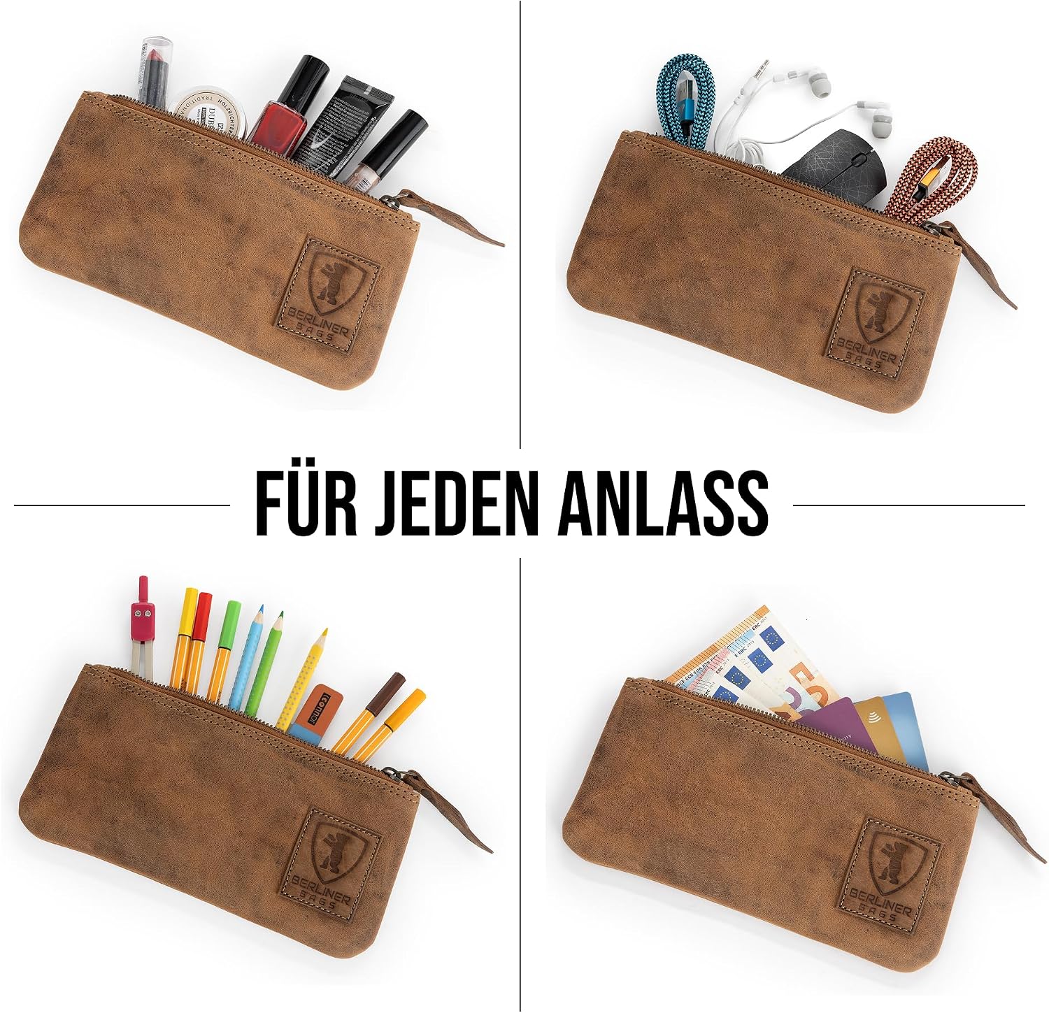 Thumbnail 6 de Berliner Bags Vintage Federmäppchen aus Leder mit YKK-Reißverschluss – Braun (20 x 11 x 1 cm)