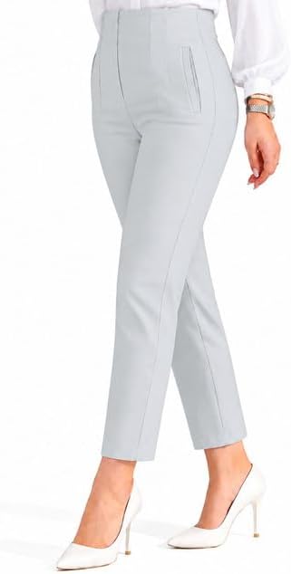 Detalle de LOVESHOOT Women’s Stretchy High-Waisted Pleated Straight-Leg Dress Pants